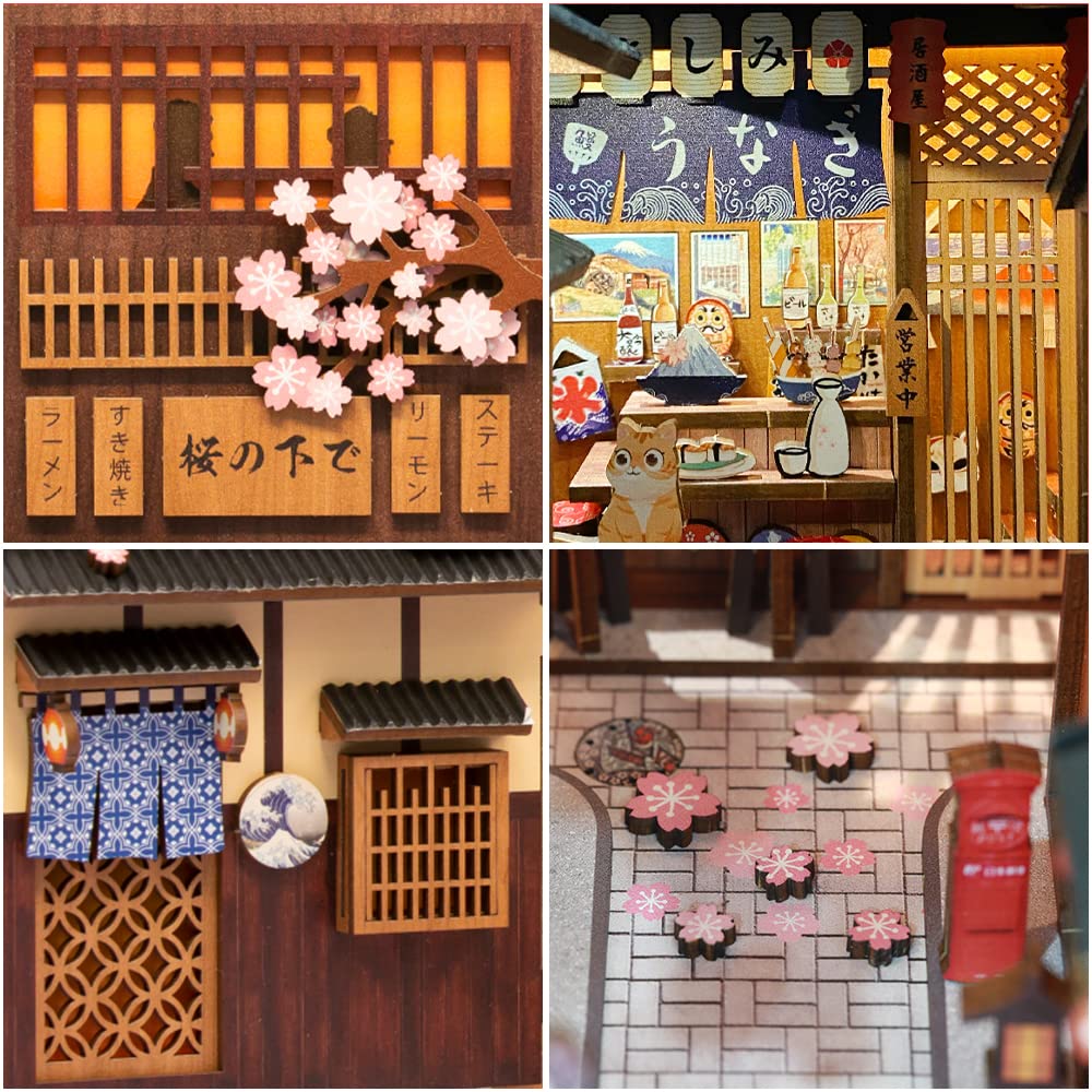 CUTEBEE Book Nook Kit - DIY Miniature House Dollhouse Kit for Adult and Teens, Booknook Bookshelf Decor Alley Model Build with LED Light, Gifts for Family and Friends (Under The Sakura Tree)