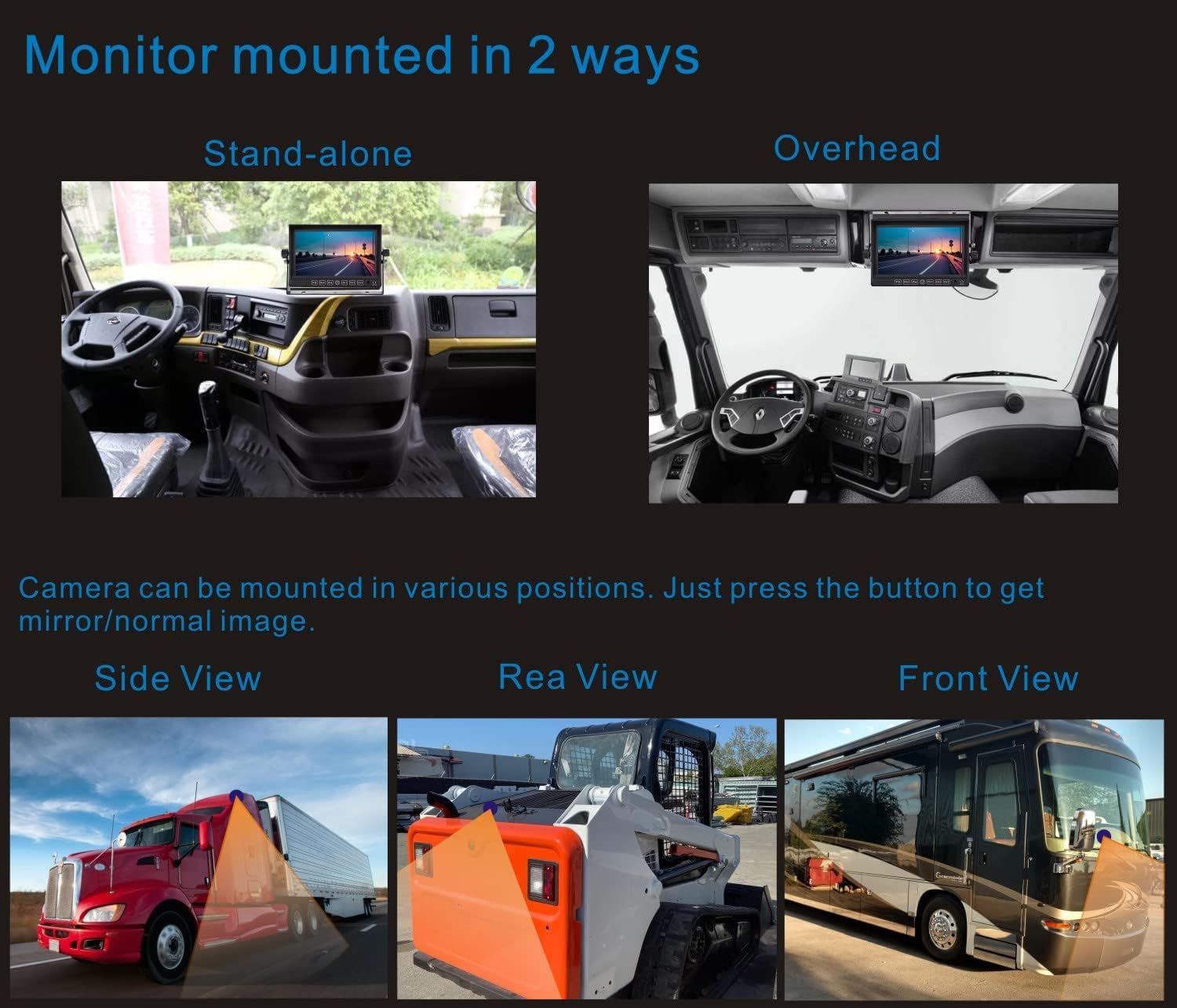 7" Wired Rear View Reverse Backup Camera System 1080P AHD with Audio,Parking Lines,Waterproof IP69K IR Camera for Tractor/Motorhome/Bulldozer/Snow Plow/Van/Heavy Equipment/Forklift/Skid Loader