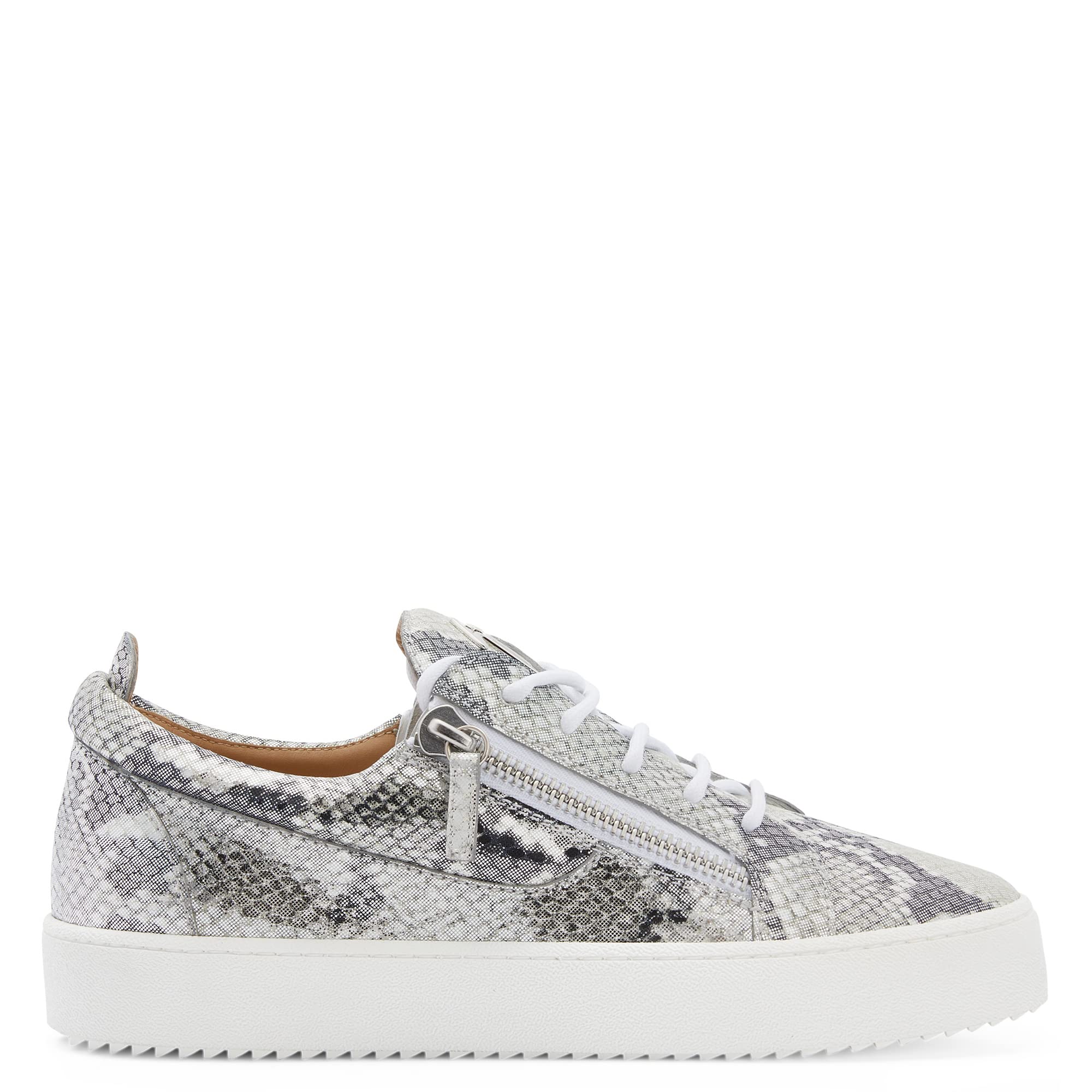 Giuseppe Zanotti, Frankie Reptile-Print Low-Top Sneakers, 12, Silver