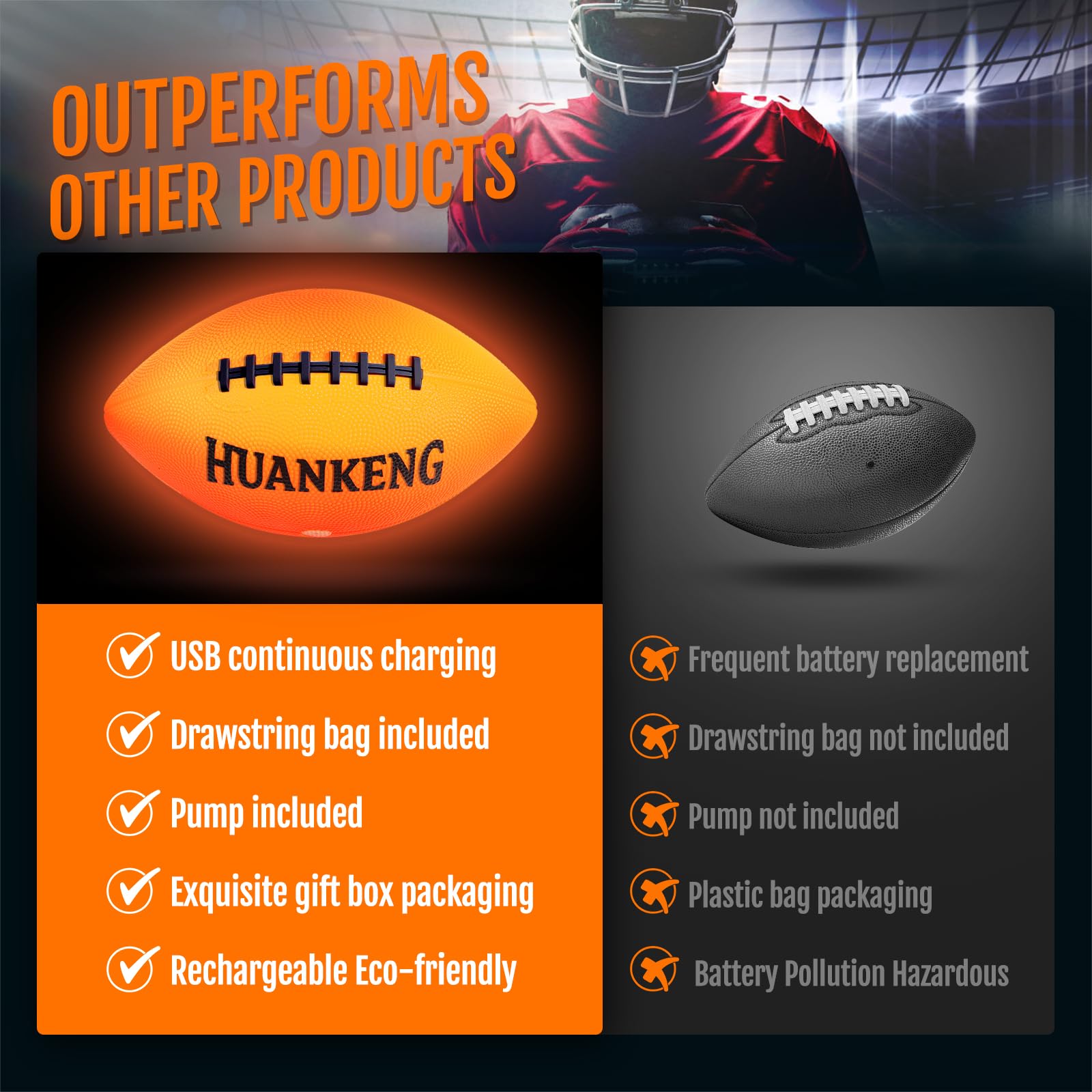 HuanKeng Glow in The Dark Football Birthday Gifts for 6 7 8 9 10 11 12 13 14 15 Year Old Boys, NO.6 Sports Outdoor Light Up Football Games for Teen Ideas, Kids Boys Toy Stuff Ages 6-15