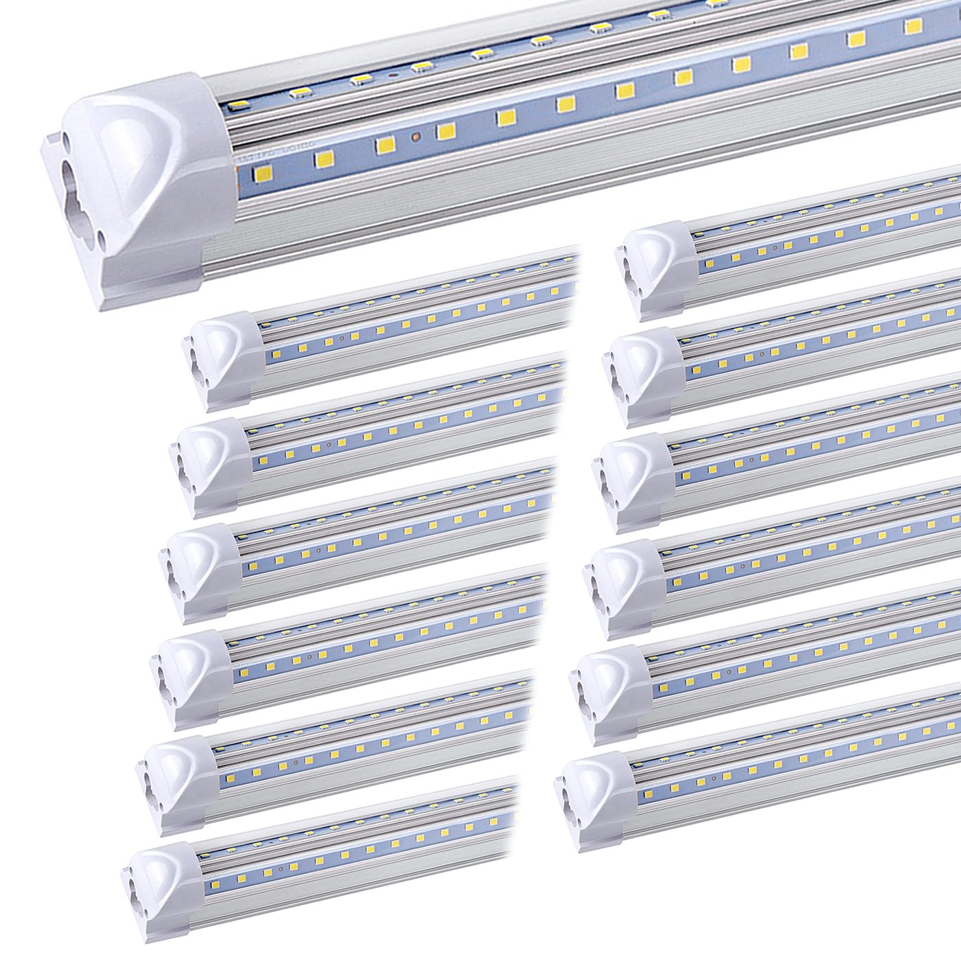 douyidou (12-Pack) 8ft LED Shop Light Fixture, 100W 15000LM 6000K, Cold White, V Shape, Clear Cover, Hight Output, Linkable Shop Lights, T8 LED Tube Lights for Garage 8 Foot with Plug