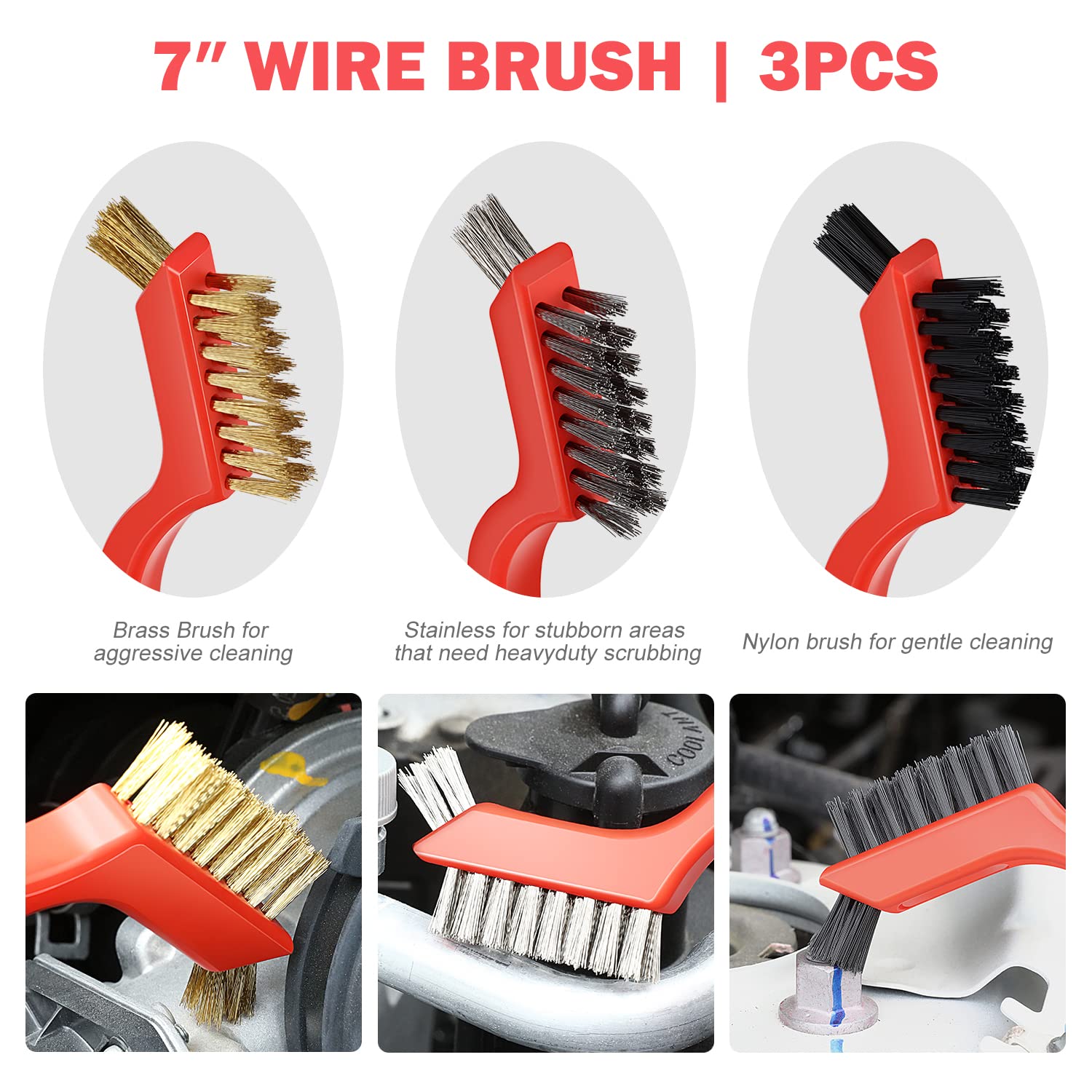 DNA MOTORING Car Detailing Brush Cleaning Tools Set with Carry Bag for Auto Interior & Exterior Wheel Dashboard Vent, Red,TOOLS-00278