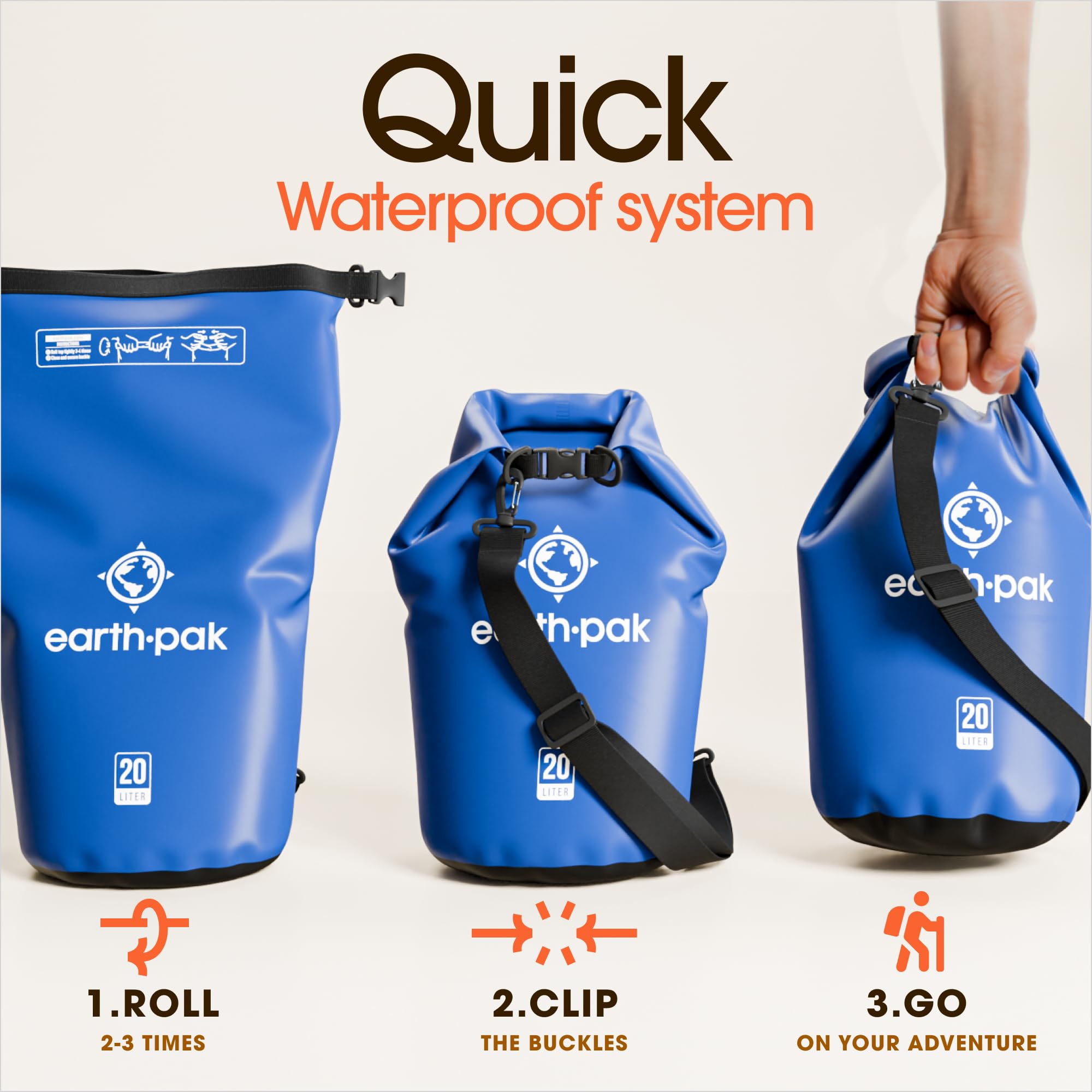 Earth Pak Waterproof Dry Bag - Roll Top Waterproof Backpack Sack Keeps Gear Dry for Kayak with Waterproof Phone Case