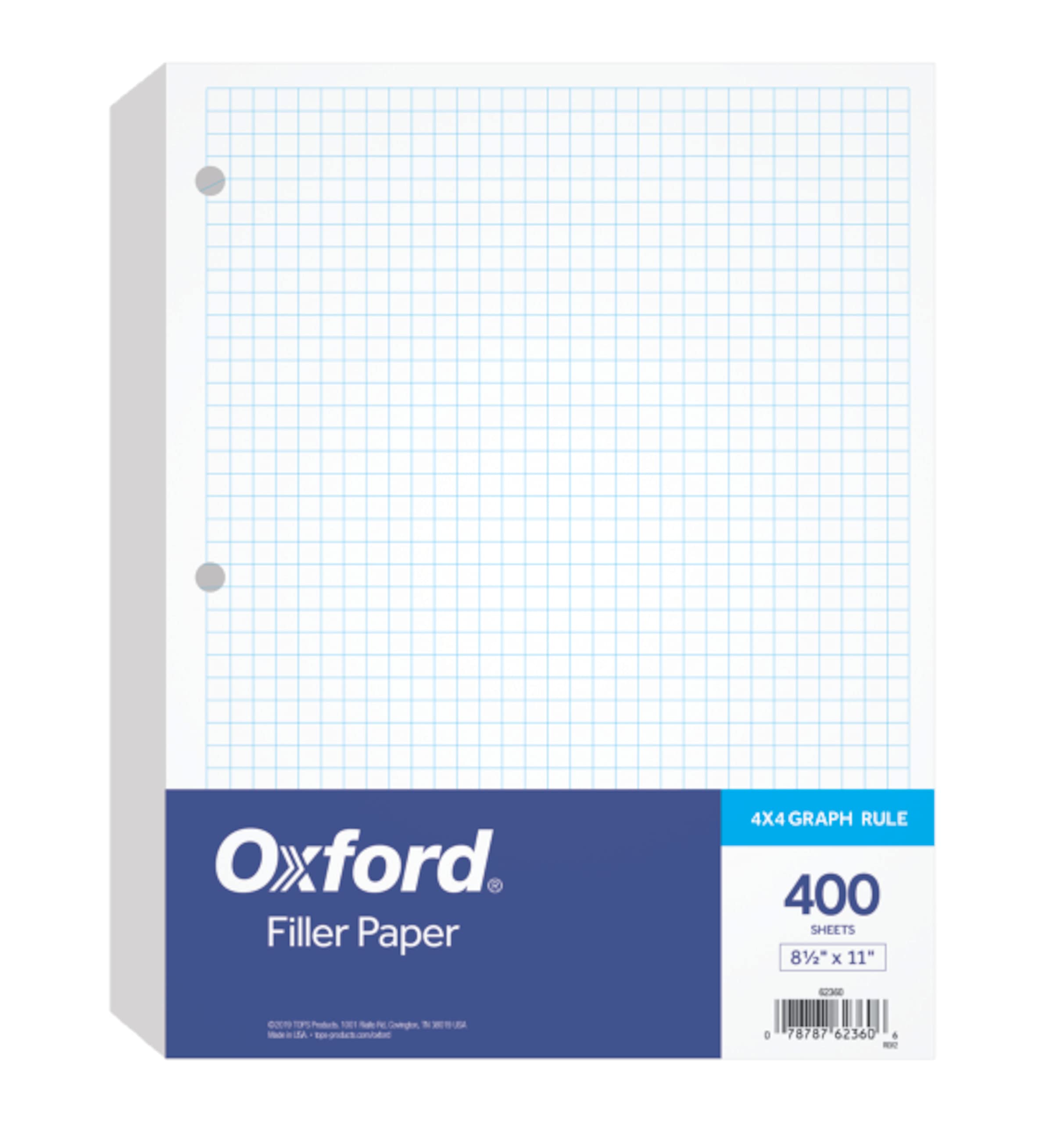 Oxford Filler Paper, 8-1/2" x 11", 4 x 4 Graph Rule, 3-Hole Punched, Loose-Leaf Paper for 3-Ring Binders, 400 Sheets Per Pack (62360),White