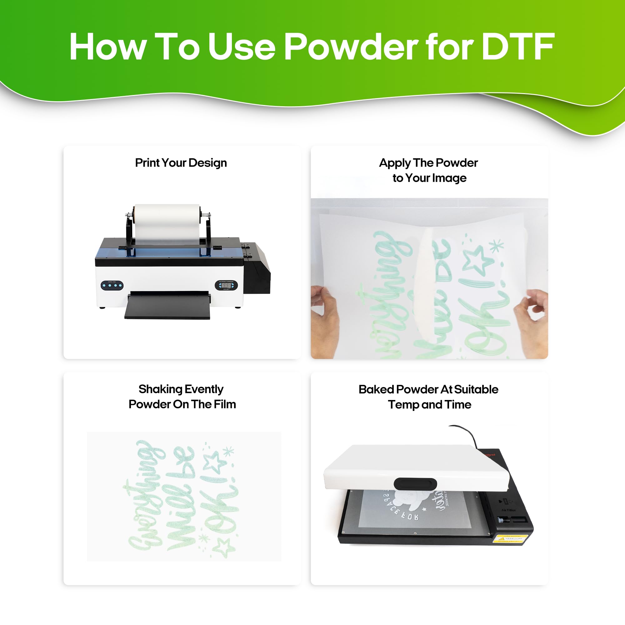 DTF Powder Hot Melt Adhesive Powder White 500g (17.6oz) DTF Transfer Powder for Sublimation, Compatible with Printhead ET-8550, ET8500, XP-15000, L1800 DTF Printers