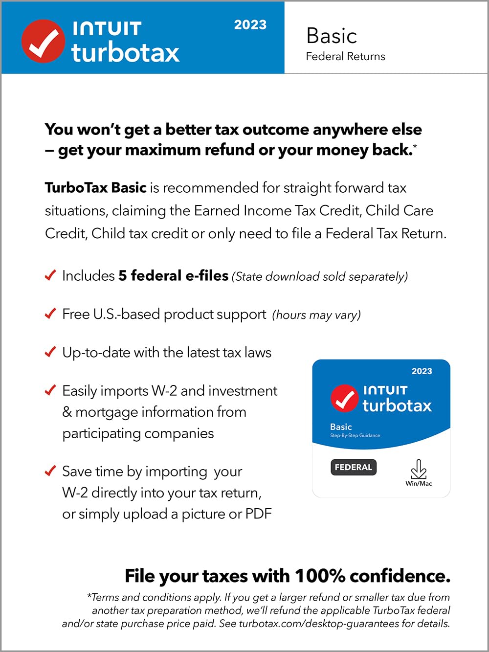 [Old Version] TurboTax Basic 2023, Federal Tax Return [PC/Mac Download]