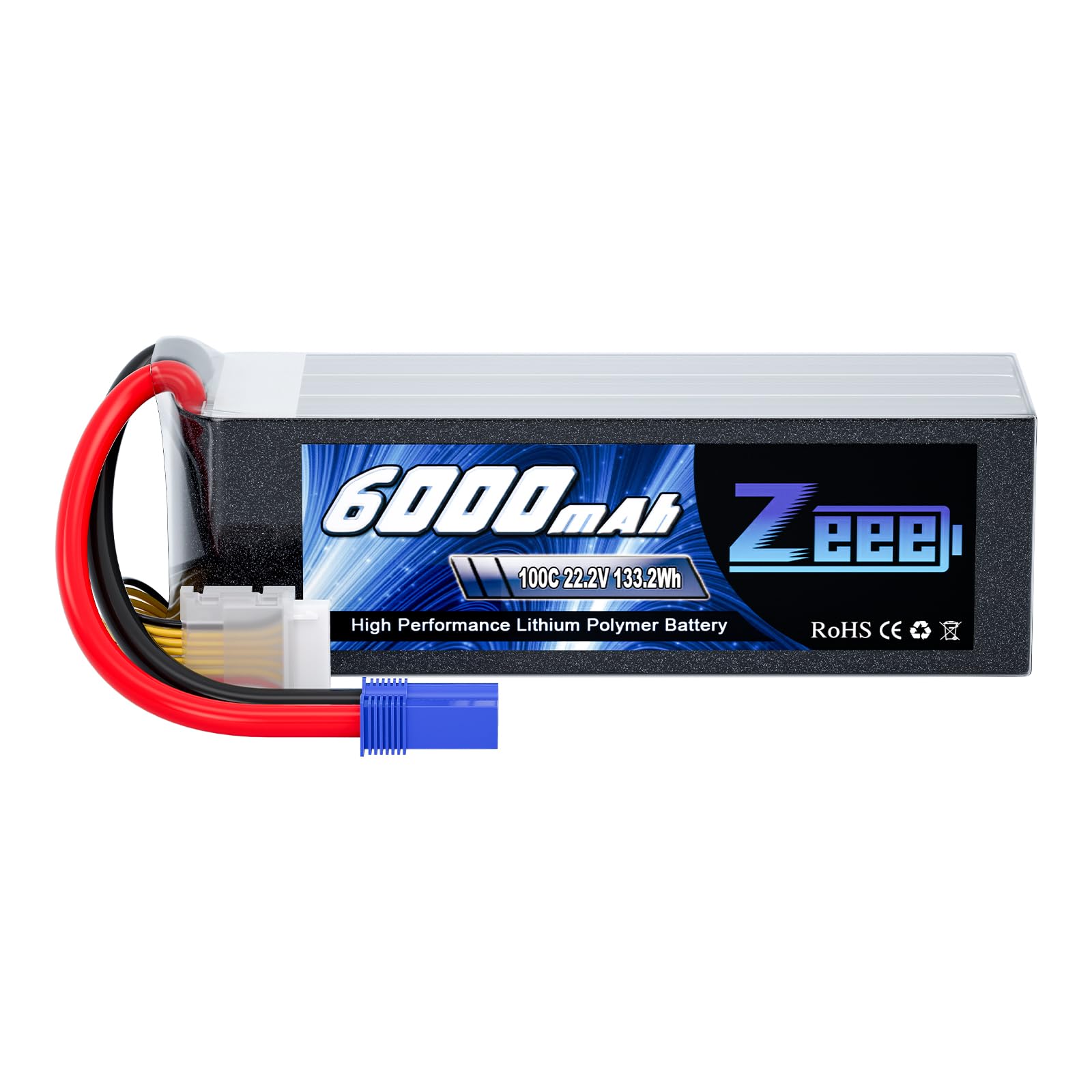 Zeee 22.2V 100C 6000mAh 6S Lipo Battery with EC5 Connector RC Battery for RC Car Truck RC Airplane Helicopter Quadcopter Boat