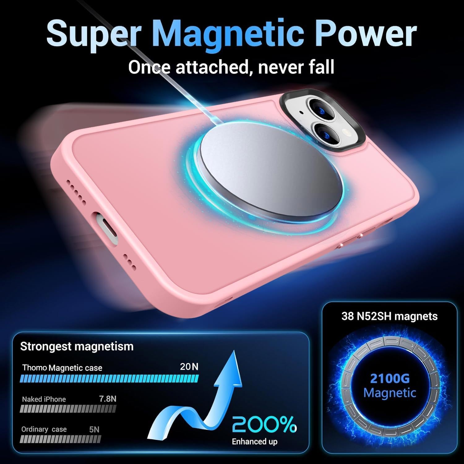 Thomo Strong Magnetic for iPhone 13 Case & iPhone 14 Case [Compatible with Magsafe] [10FT Drop Resistant] Matte Skin Feeling Back, Aluminum Alloy Keys Phone Case iPhone 13/14, Pink