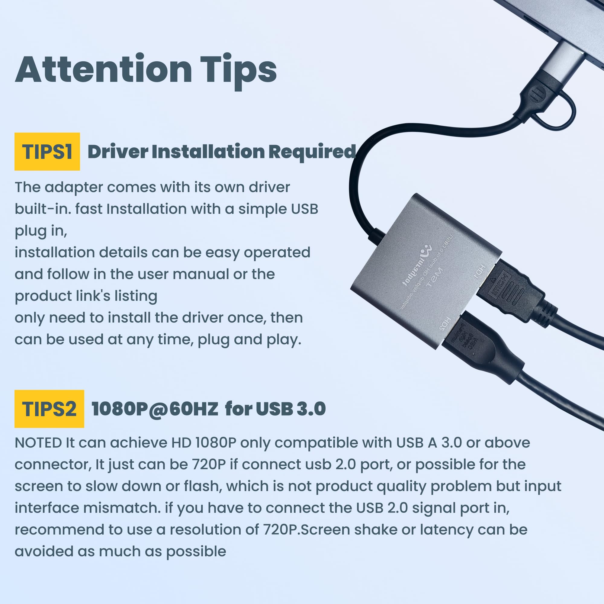 USB to HDMI Adapter for 2 Monitors-USB3.0 to Dual hdmi Adapter for 3 Monitors-USB to displayport Adapter Supports Mac & Windows/Dual HDMI Extender -External Video & Graphics Card Adapter