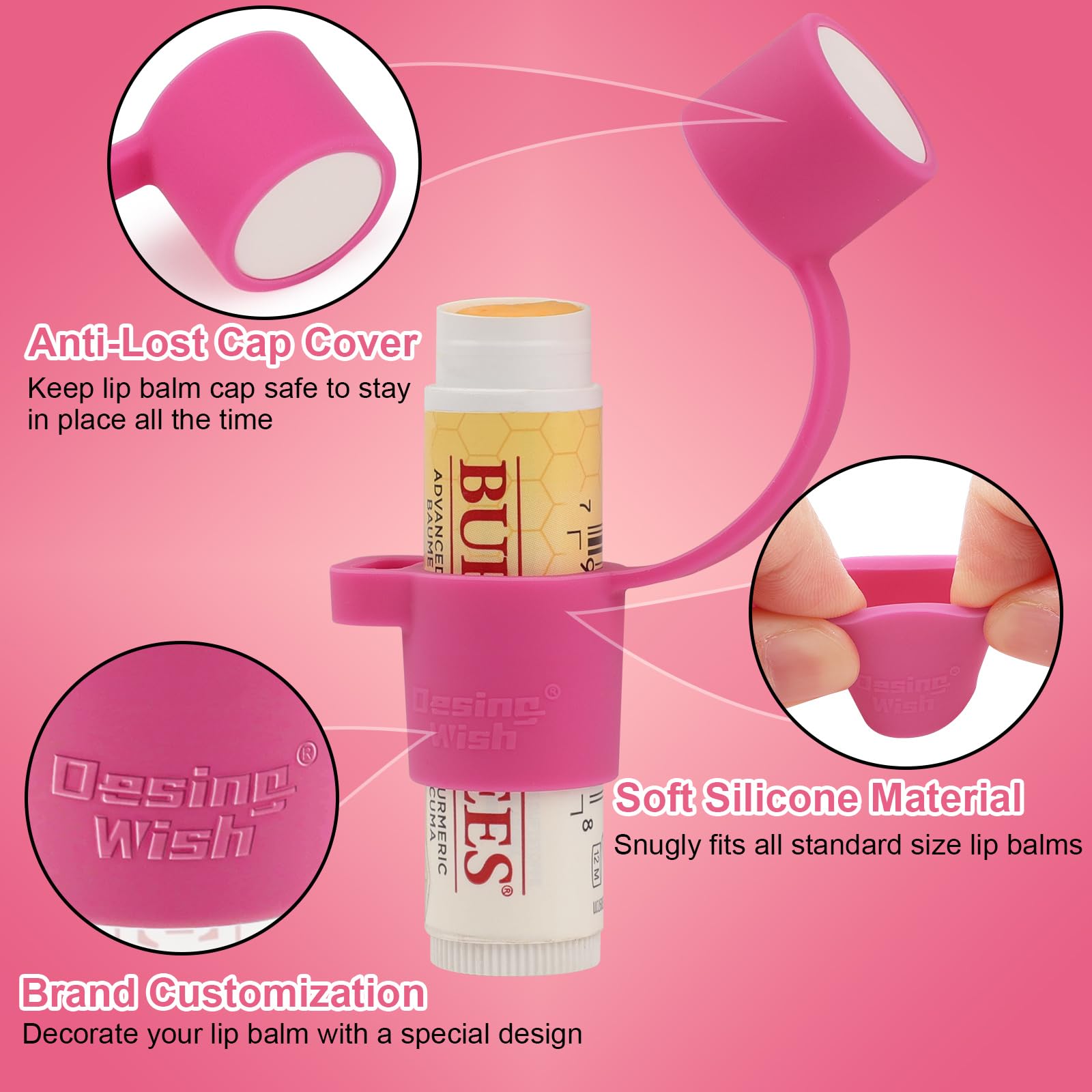Desing Wish Silicone Chapstick Holder with Cap Cover, 0.6'' Diameter Portable Lip Balm Holder Key Chain Sleeve Chapstick Keychain Holder with Wrist Strap Lanyard - Purple