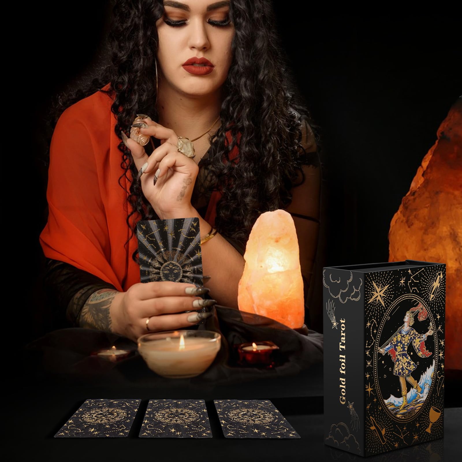 KIINO 78 Black Gold Tarot Cards with Guide Book Tarot Deck PVC Thick Tarot Cards for Beginners Tarot Durable Waterproof Wrinkle Resistant