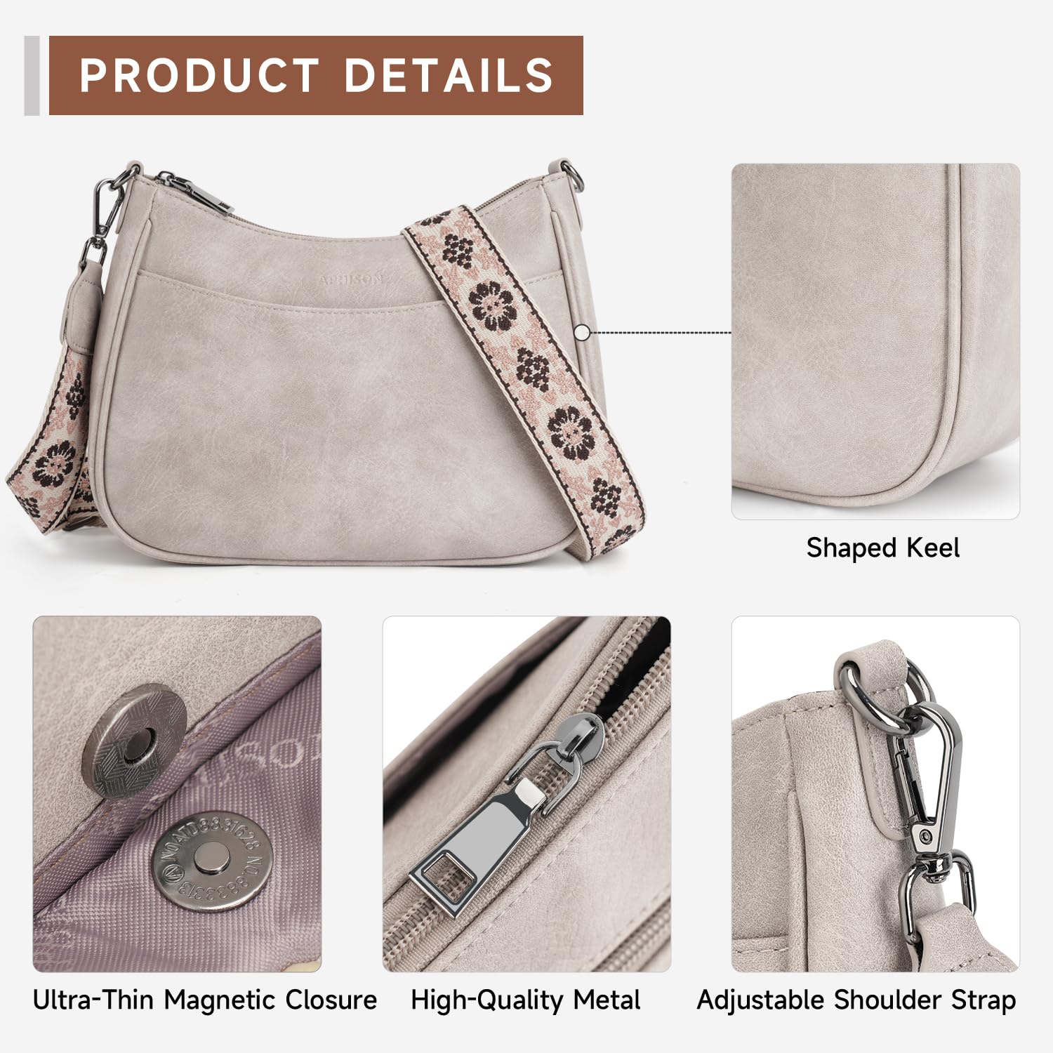 APHISON Crossbody Bags for Women Trendy, Leather Crossbody purse with Adjustable Strap, Women's Crossbody Shoulder Handbags, 02-grey