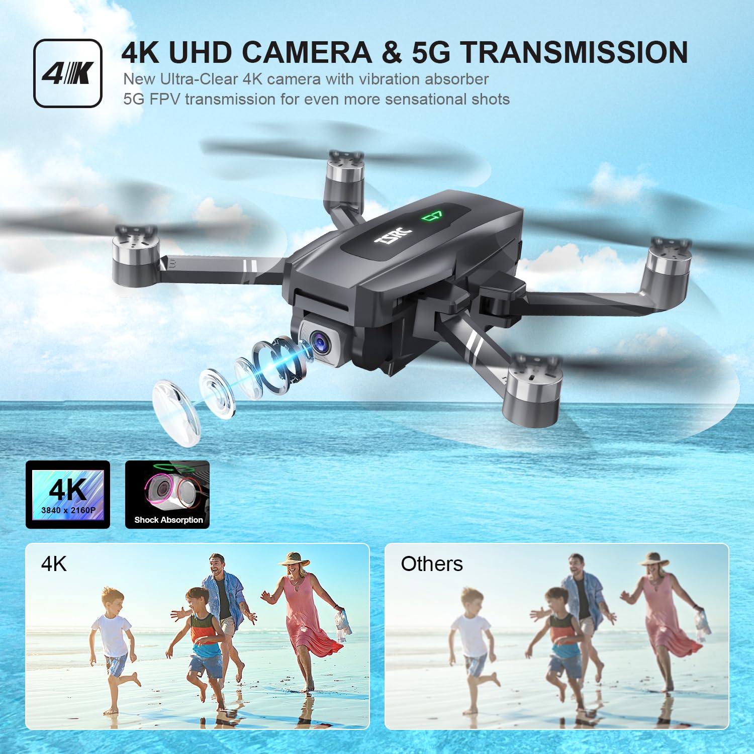 TENSSENX GPS Drone with 4K UHD Camera for Adults, TSRC Q7 Foldable FPV RC Quadcopter with Brushless Motor, Smart Return Home, Follow Me, 60 Min Flight Time, Long Control Range, Includes Carrying Bag