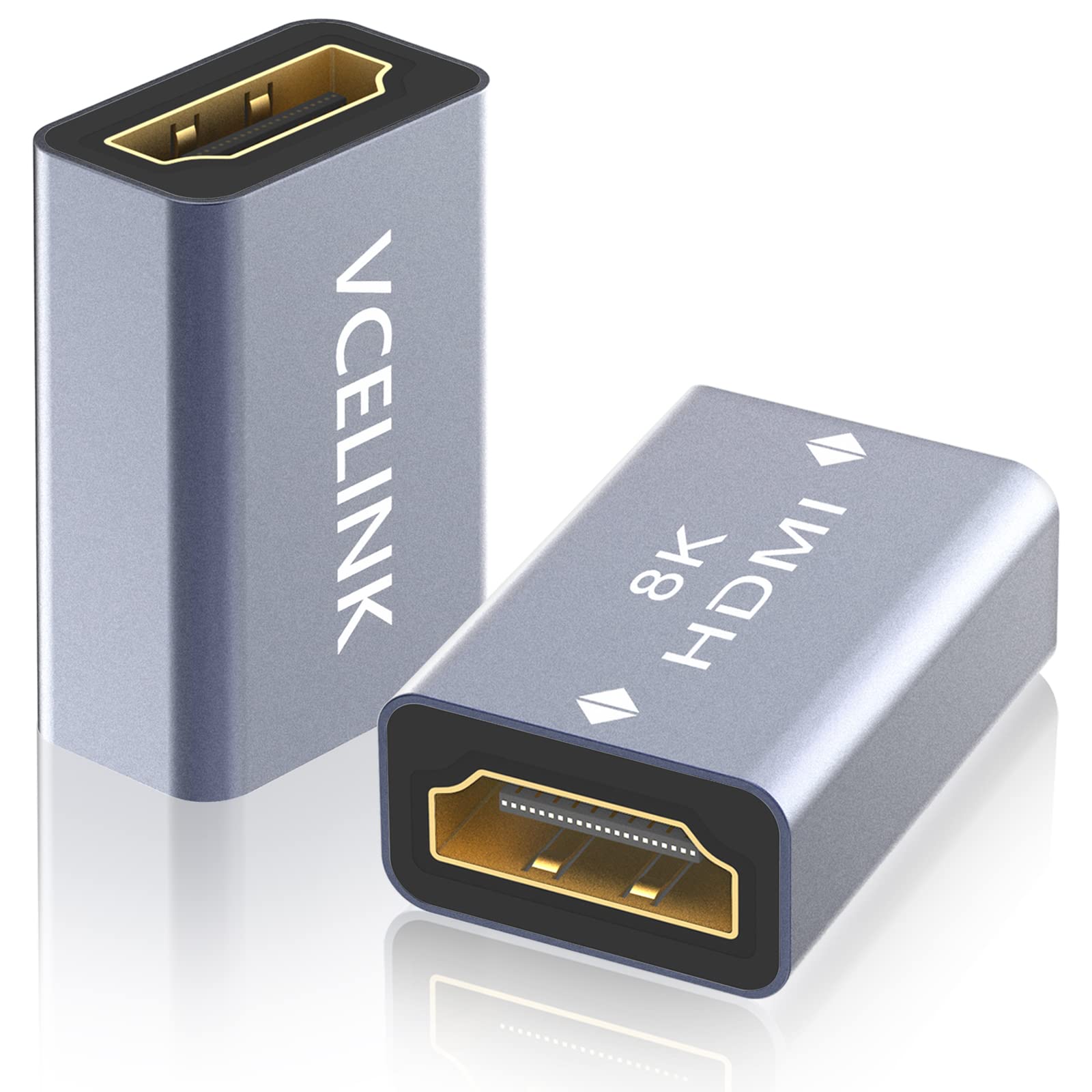 VCELINK HDMI Coupler 8K, HDMI 2.1 Female to Female Extension Adapter to Extend 2 Short Cables, Support 8K@60Hz / 4K@120Hz 120UHD, 3D, HDR, ARC Compatible with Laptop, PC, Monitor, Roku TV, 2 Pack