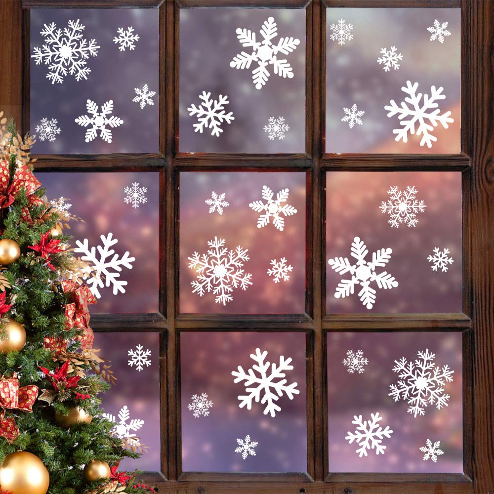 LUDILO 135Pcs Christmas Window Clings Snowflakes Window Decals Static Window Stickers for Christmas Decorations Window Décor Ornaments Xmas Party Supplies Thanksgiving Party Décor