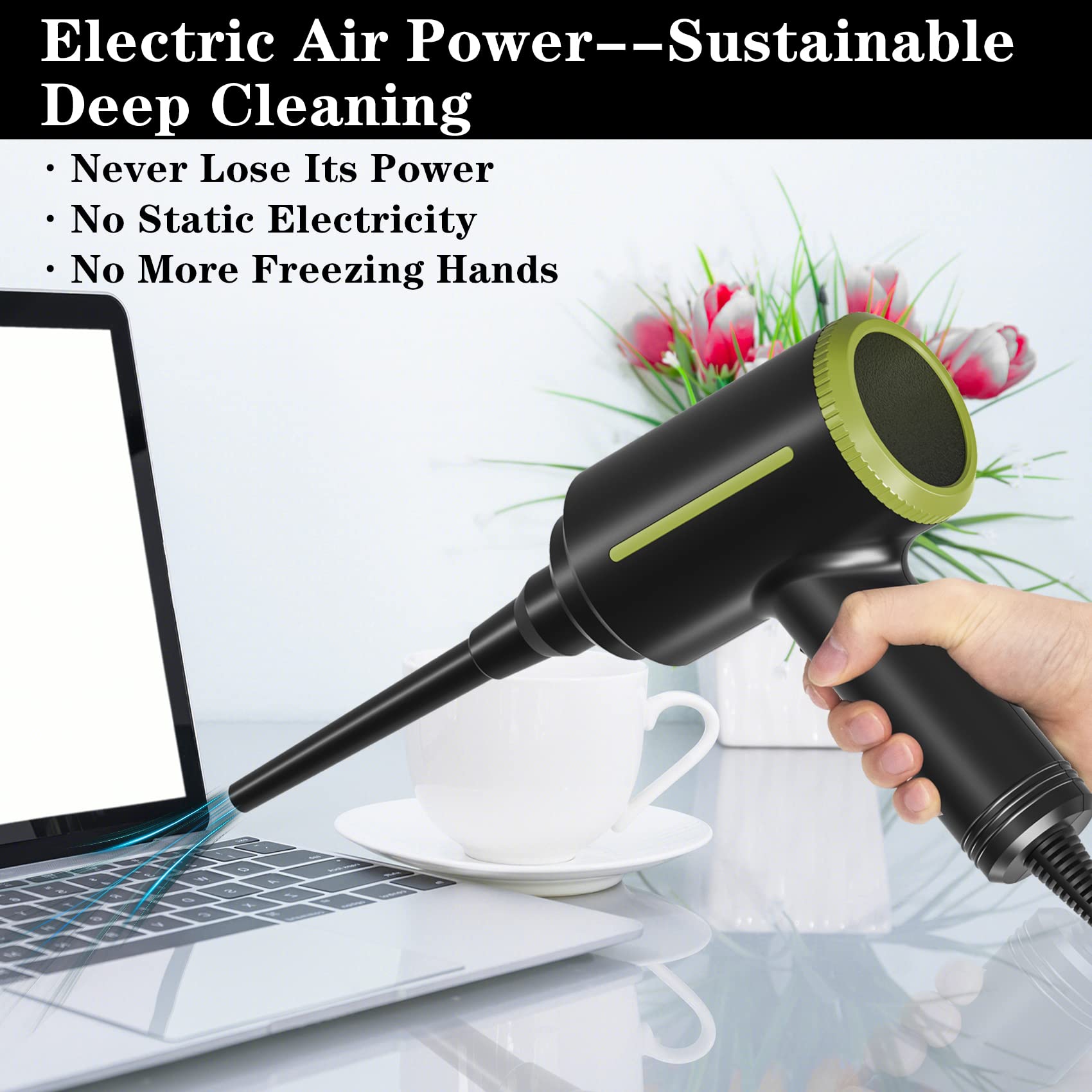 ATEngeus Compressed Air Duster, Multi-Use Electric Air Duster for Computer Keyboard Cleaning, Dust, Hairs, 2 Speed, 40000RPM Air Blower & Air Pump, Reusable Duster Replaces Compressed Air Cans