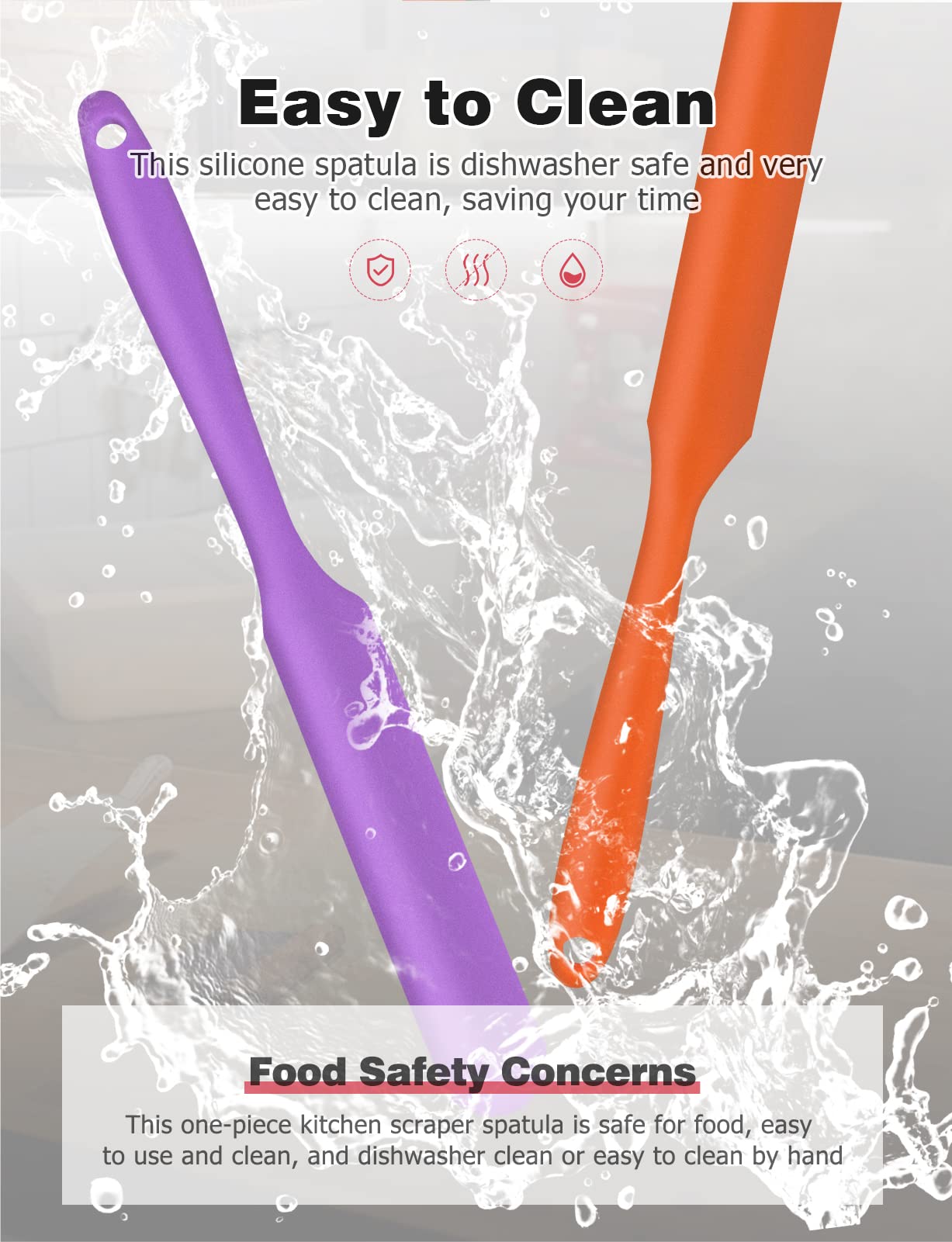 Jar Spatula, Long Handle Silicone Jar Spatula Scraper for Jar Bottom of Mayo, Cool Whip, Peanut Butter, Condiments（Orange/Purple）
