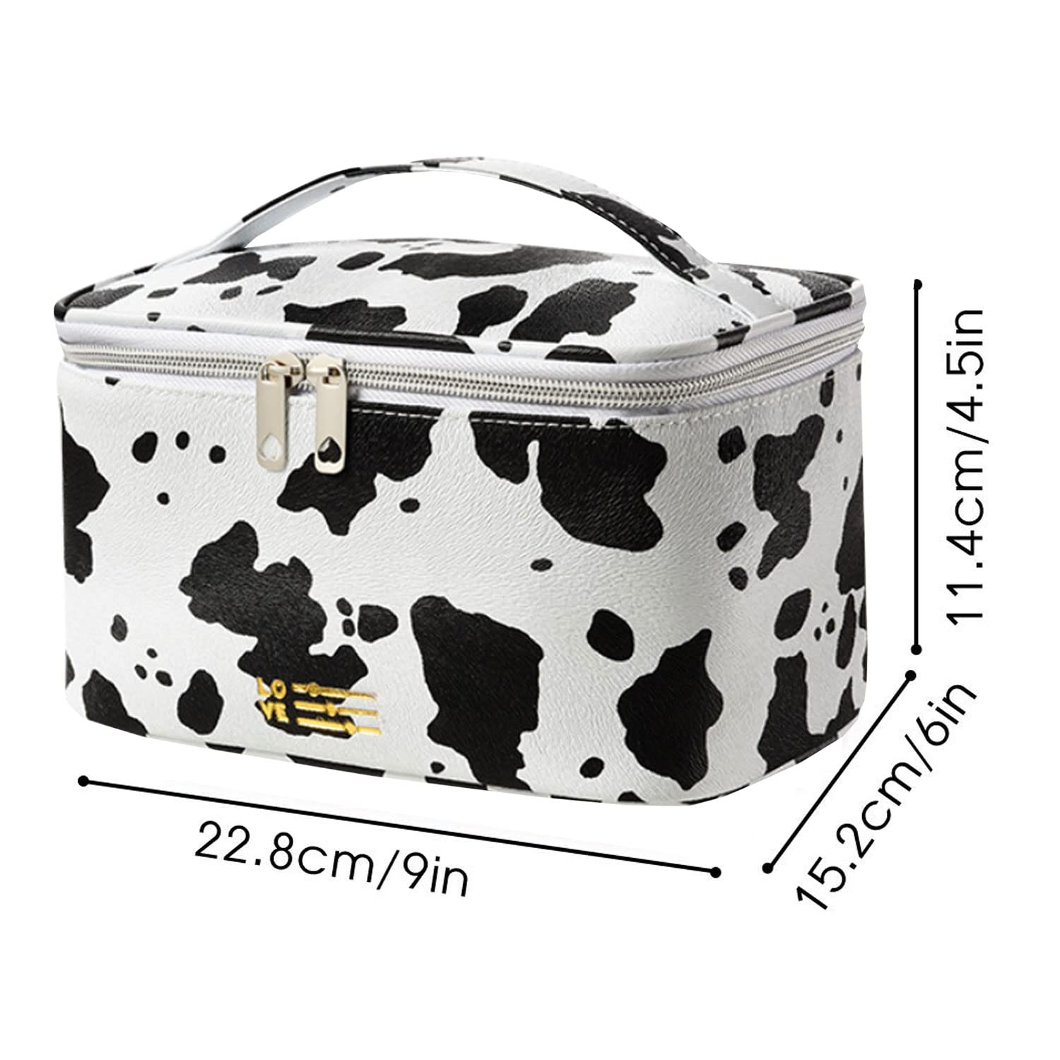 Meiyuuo Cute Makeup Bag Small Cosmetic Bags for Women Ladies Medium Pouch Toiletry Bag PU Waterproof Organizer (Cow Print)