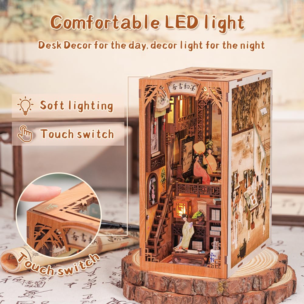 CUTEBEE Book Nook Kit - DIY Miniature House Dollhouse Kit for Adult and Teens, Booknook Bookshelf Decor Alley Model Build with LED Light, Gifts for Family and Friends (Ink Rhyme Bookstore)