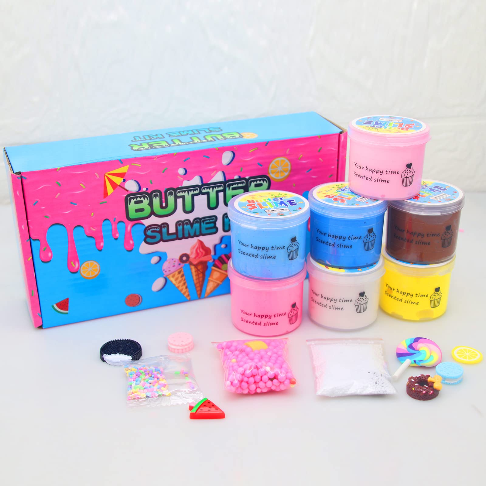 ZONEWAY 7 Pack Cake Butter Slime Kits, Soft and Non-Sticky Slime Kit Party Favors for Girls and Boys