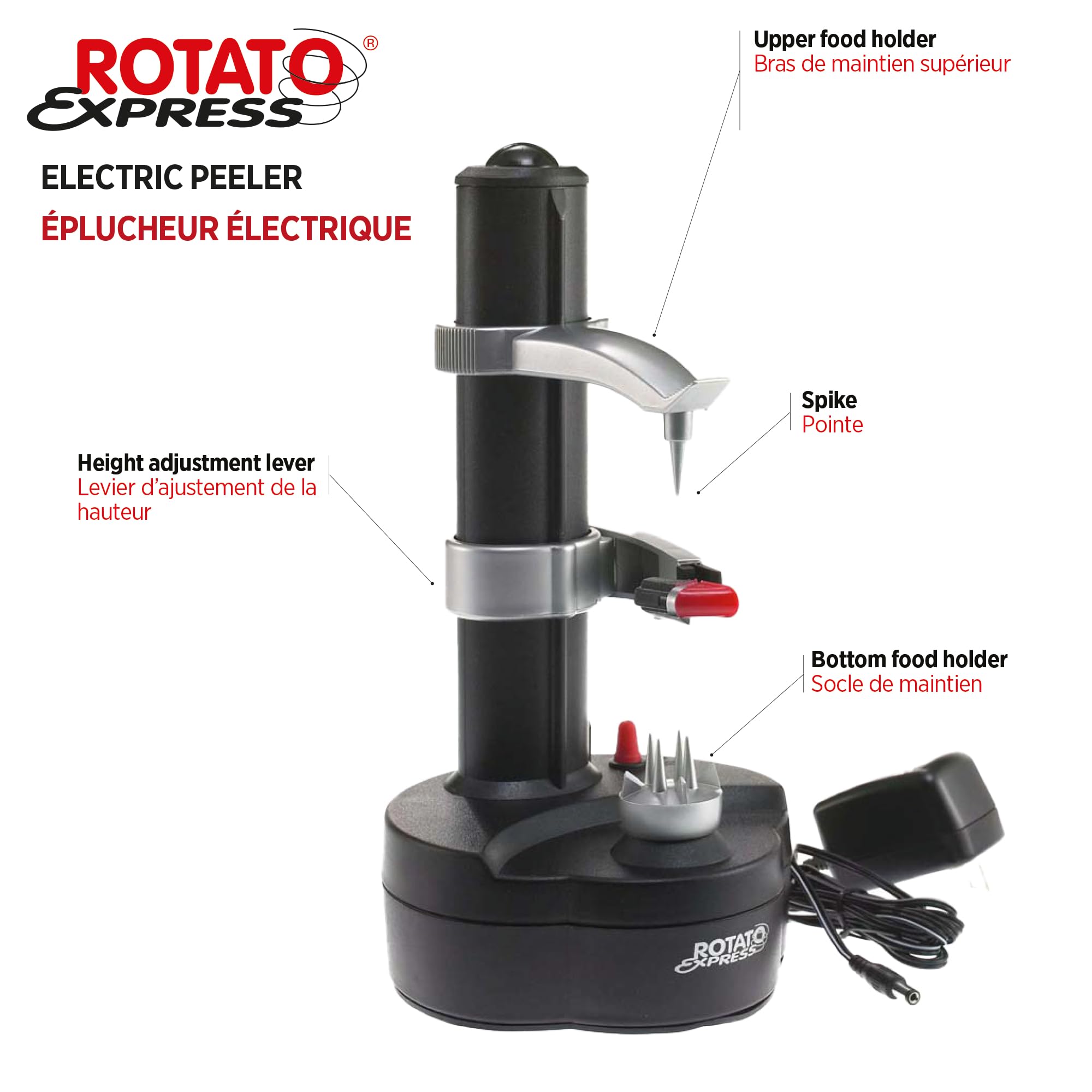 Starfrit Rotato Express Electric Peeler - 2 Spare Blades - Safe & Easy to Use - Effortlessly Peels Vegetables and Fruit