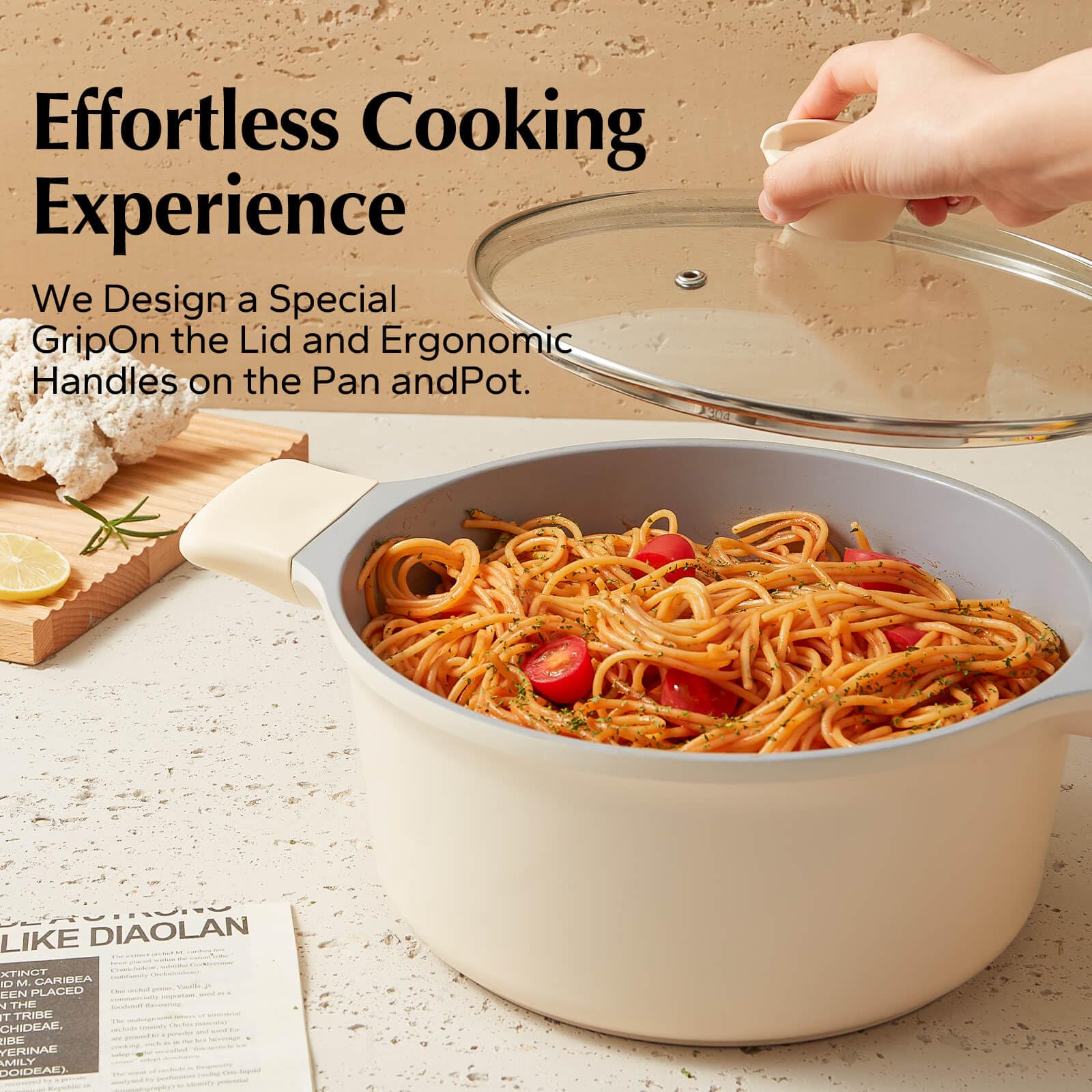 Redchef Ceramic Pots and Pans Set - 7 Piece Non Stick Cookware Set, Healthy and Non Toxic, PFAS PFOA & PTFE Free (Cream)