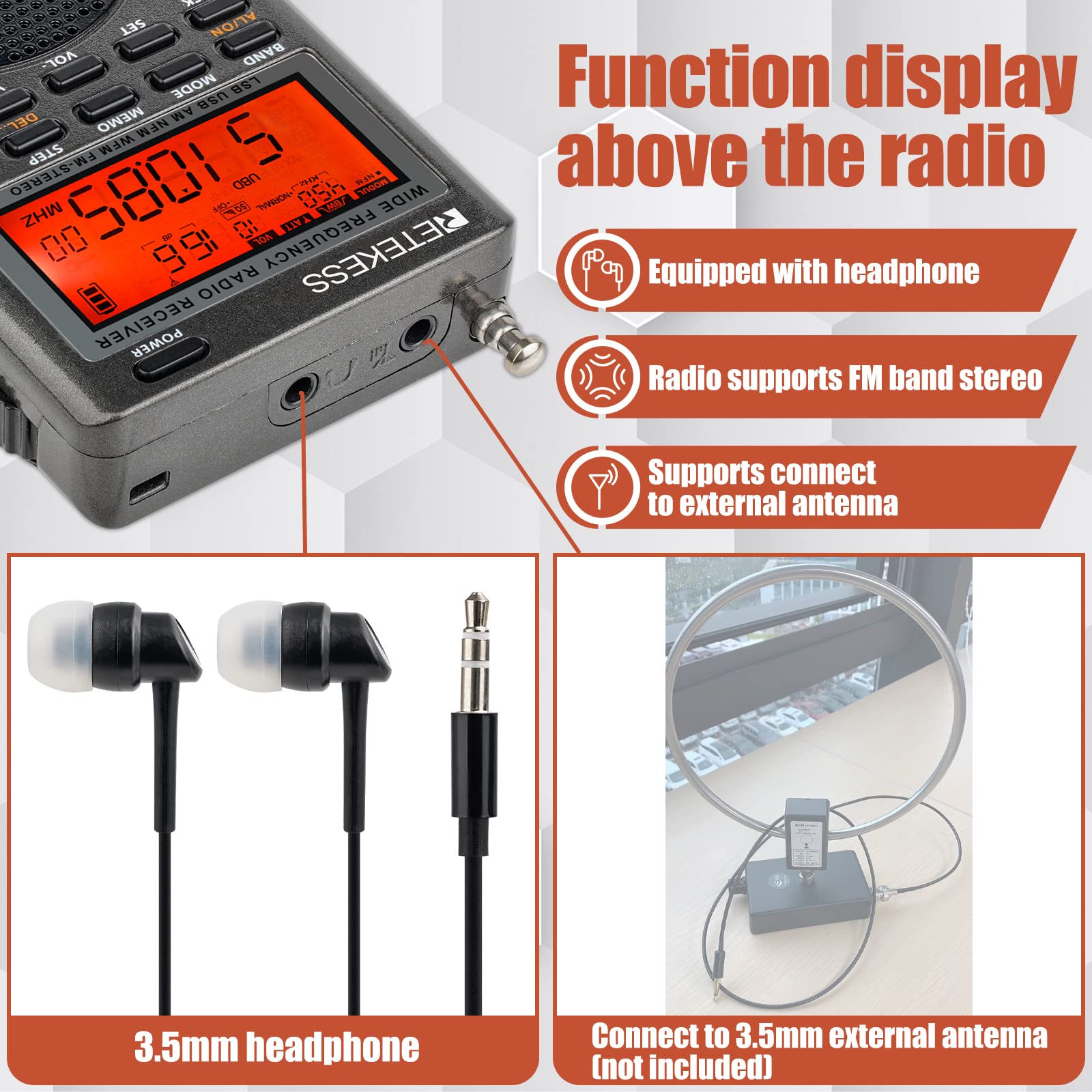 Retekess TR110 Portable SSB Shortwave Radio, Airband Radio Receiver, Full Band Radio MW FM SW Air CB with NOAA Alert, FM Stereo, Clock, Sleep Timer