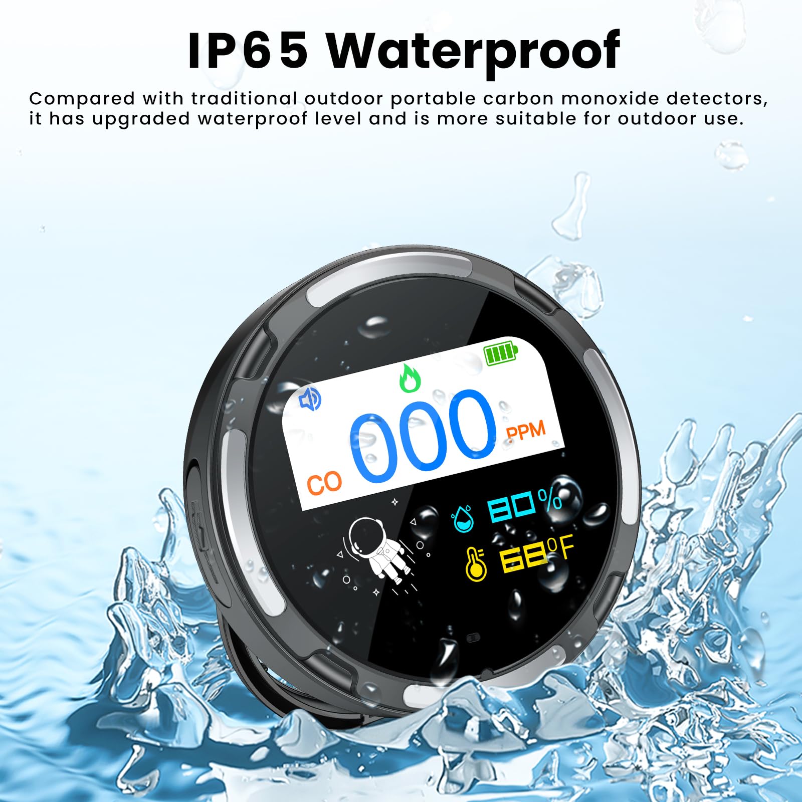 LSENLTY Portable Carbon Monoxide Detectors, IP65 Waterproof Carbon Monoxide Detectors with CO Notification Function, 96 Hours Standby Time, CO Detector for Travel, Car, Vehicle, Aircraft, Camping