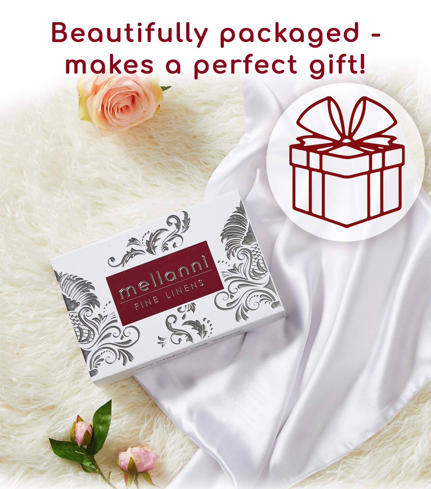 Mellanni Bed Sheet Set + Silk Pillowcase Bundle&Save - Hotel Luxury Bedding Sheets & Pillowcases - Bundle Includes: 4pcs Bed Sheet Set and 1 Mulberry Silk Pillowcase for Hair and Skin (Queen, White)