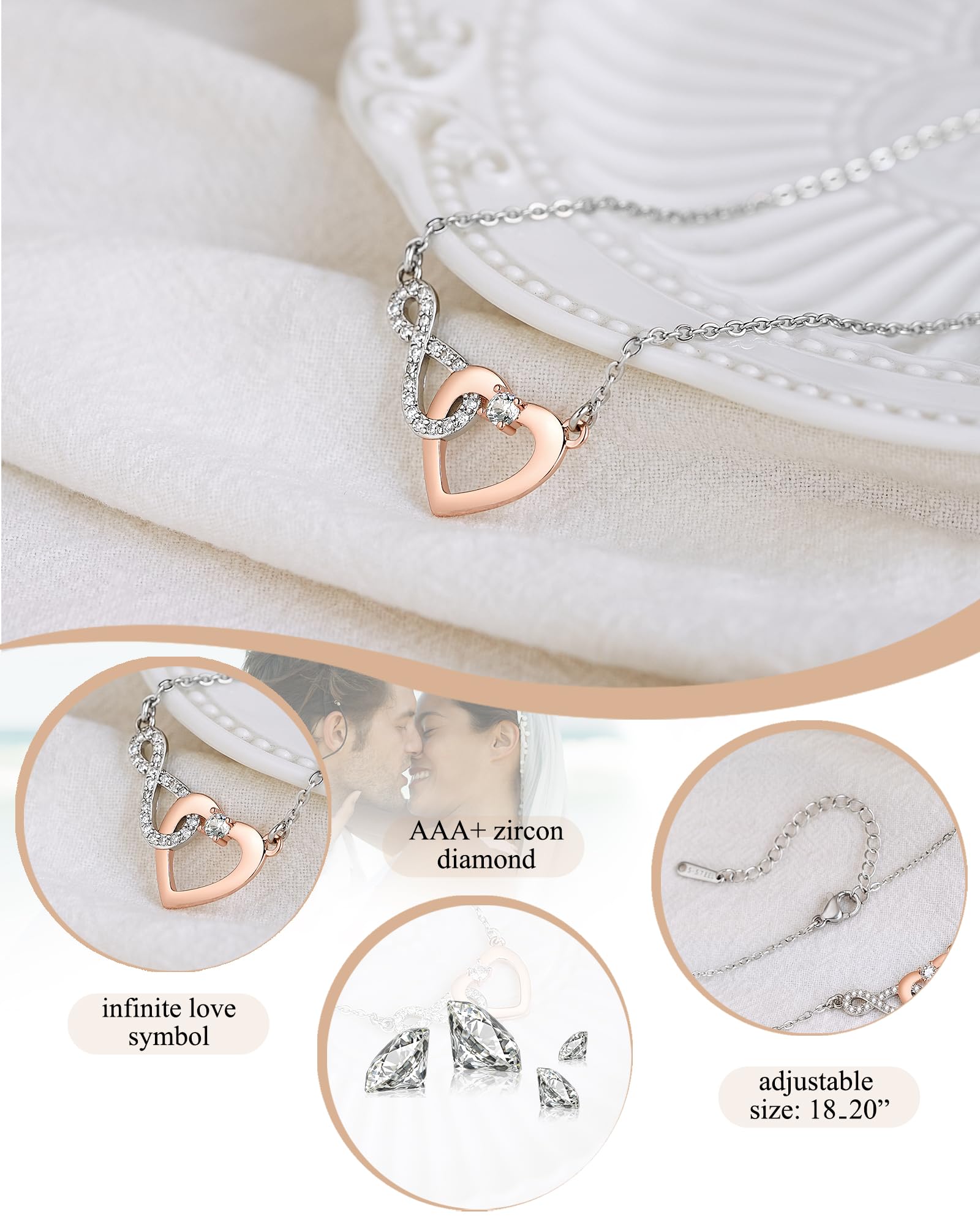 Shonyin Valentines Day Gifts for Girlfriend Infinity Heart Necklace for Girlfriend Women Her Cubic Zirconia Jewelry Birthday Christmas Valentines Day Gift
