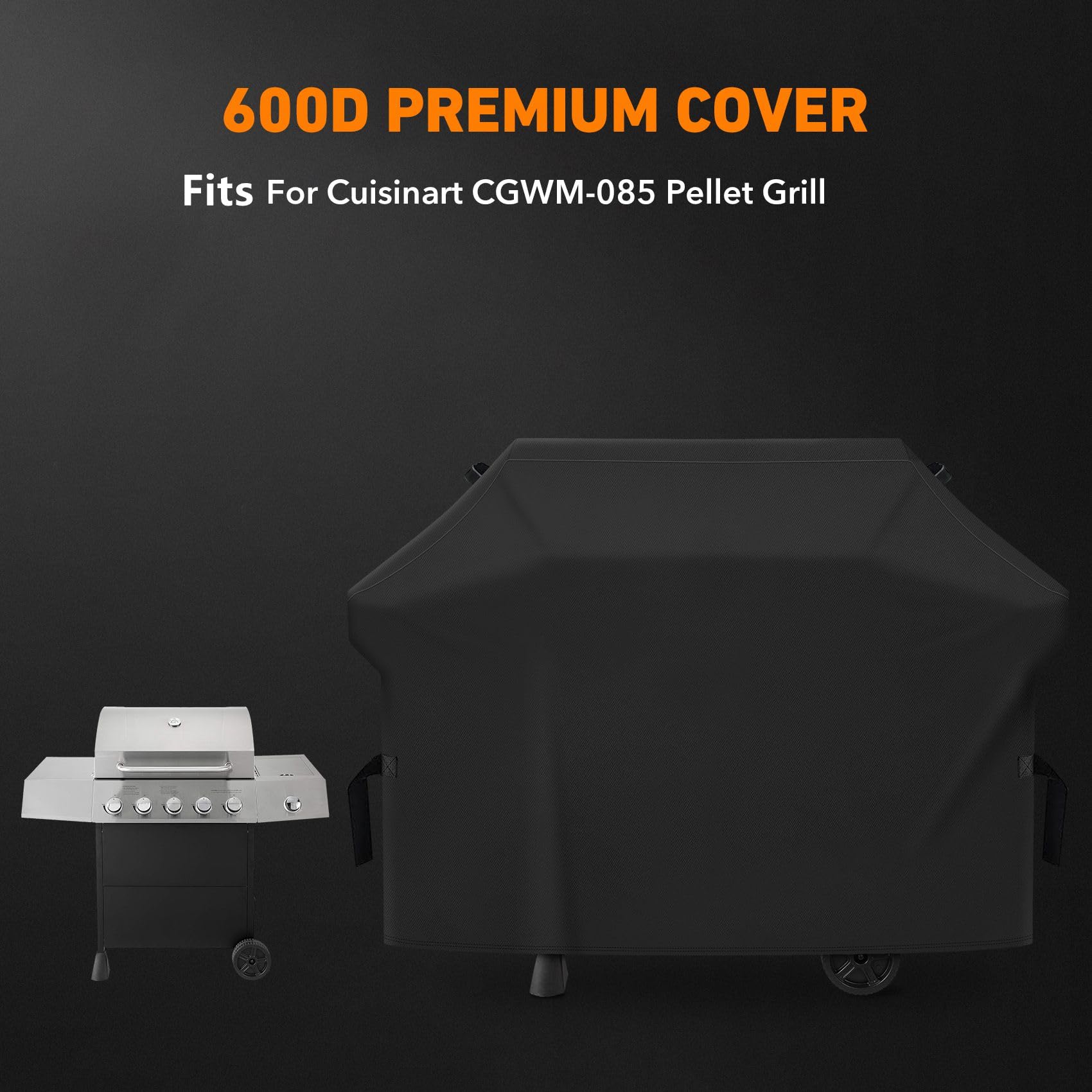 Heavy Duty 600D Polyester Cover Compatible with Cuisinart CGWM-085 and Most Pellet Grill Cover, 69" L x 24" D x 46" H, Black