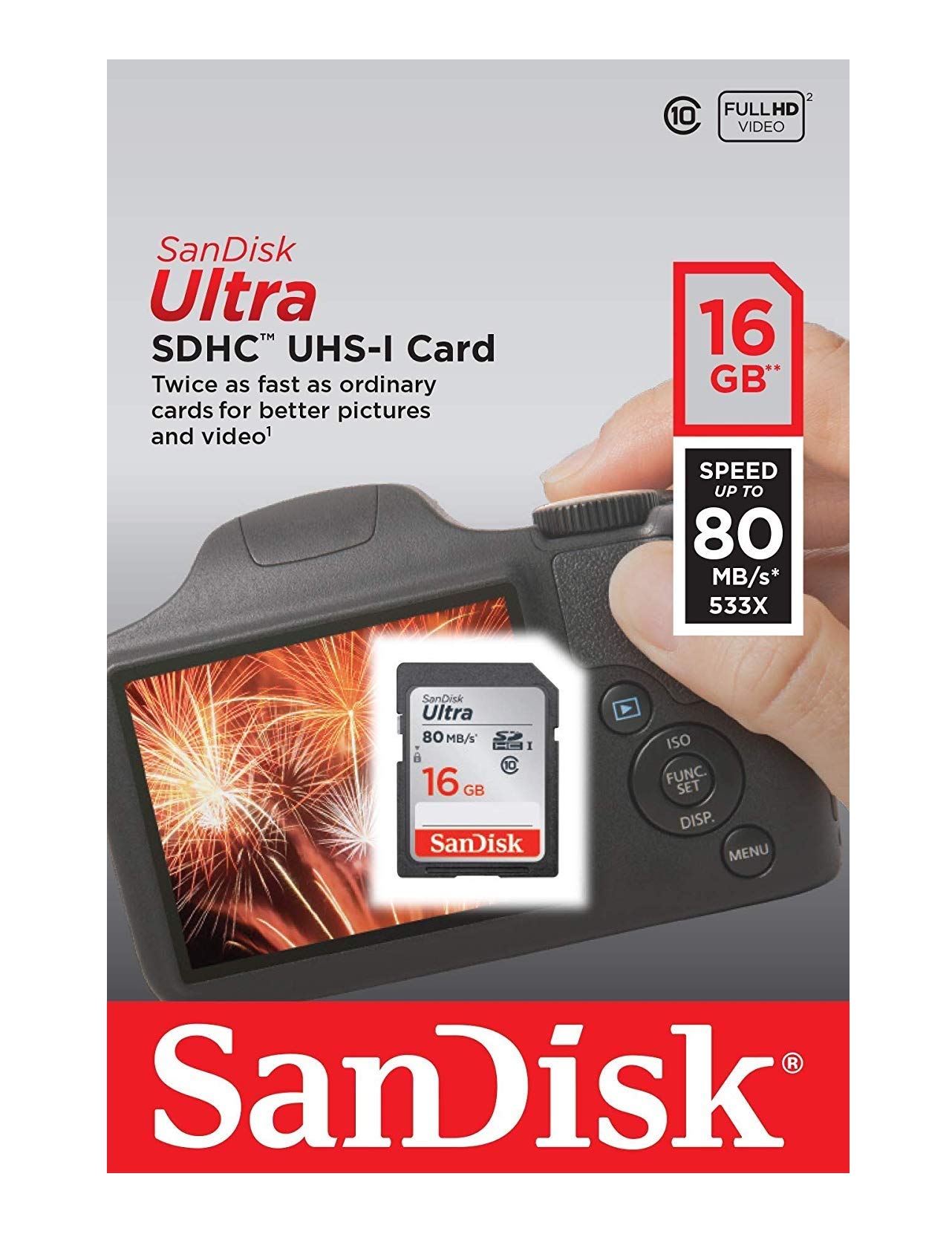 SANDISK Ultra 16GB Class 10 SDHC UHS-I Memory Card up to 80MB/s (SDSDUNC-016G-GN6IN)