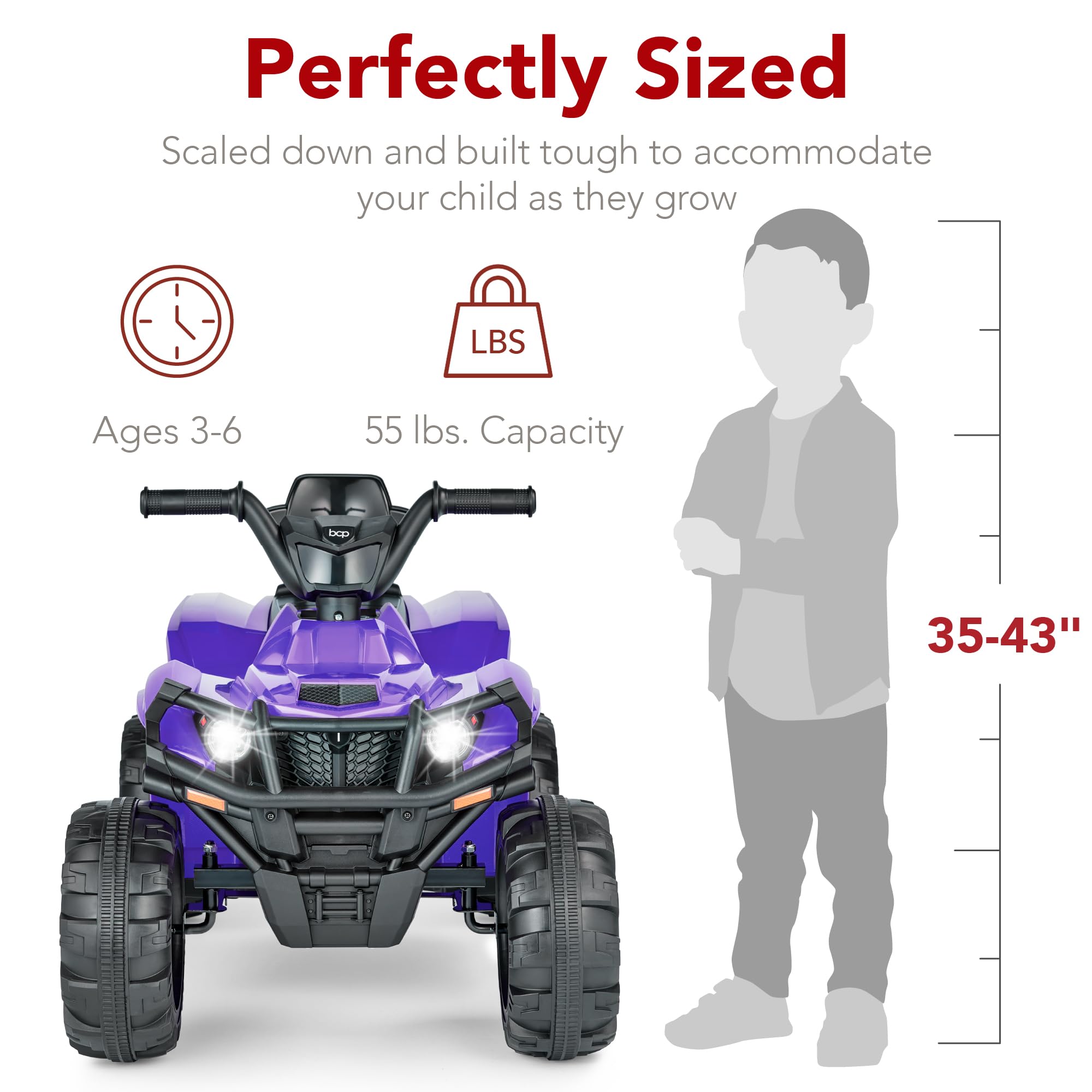 Best Choice Products 12V Kids Ride-On Electric ATV, 4-Wheeler Quad Car Toy w/Bluetooth Audio, 2.4mph Max Speed, Treaded Tires, LED Headlights, Radio - Purple