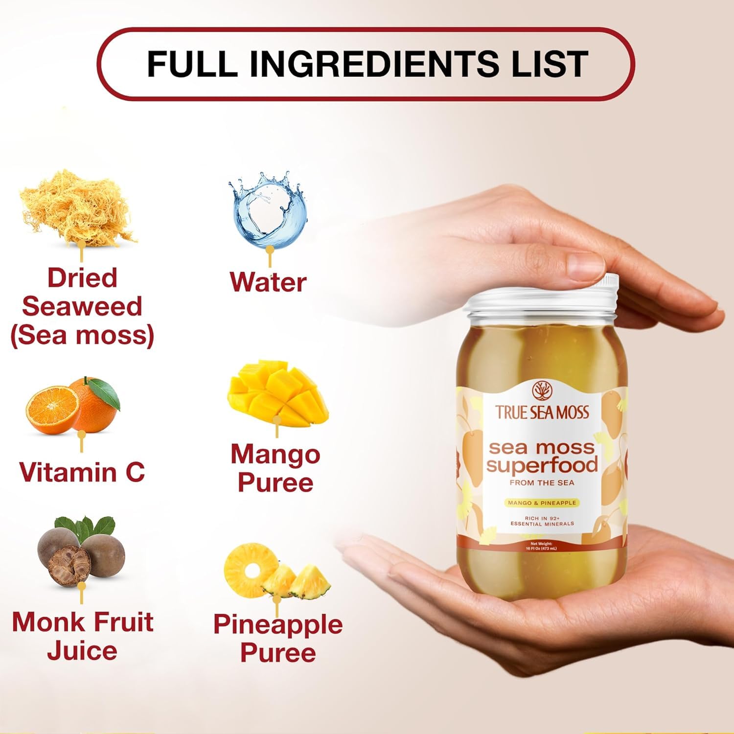 TrueSeaMoss Sea Moss Gel + Raw Irish Moss Bundle – Wildcrafted Seamoss for Gut Health, Antioxidant & Energy Support – 16oz Sundried Raw + Mango/Pineapple Gel – Vegan, Made in USA