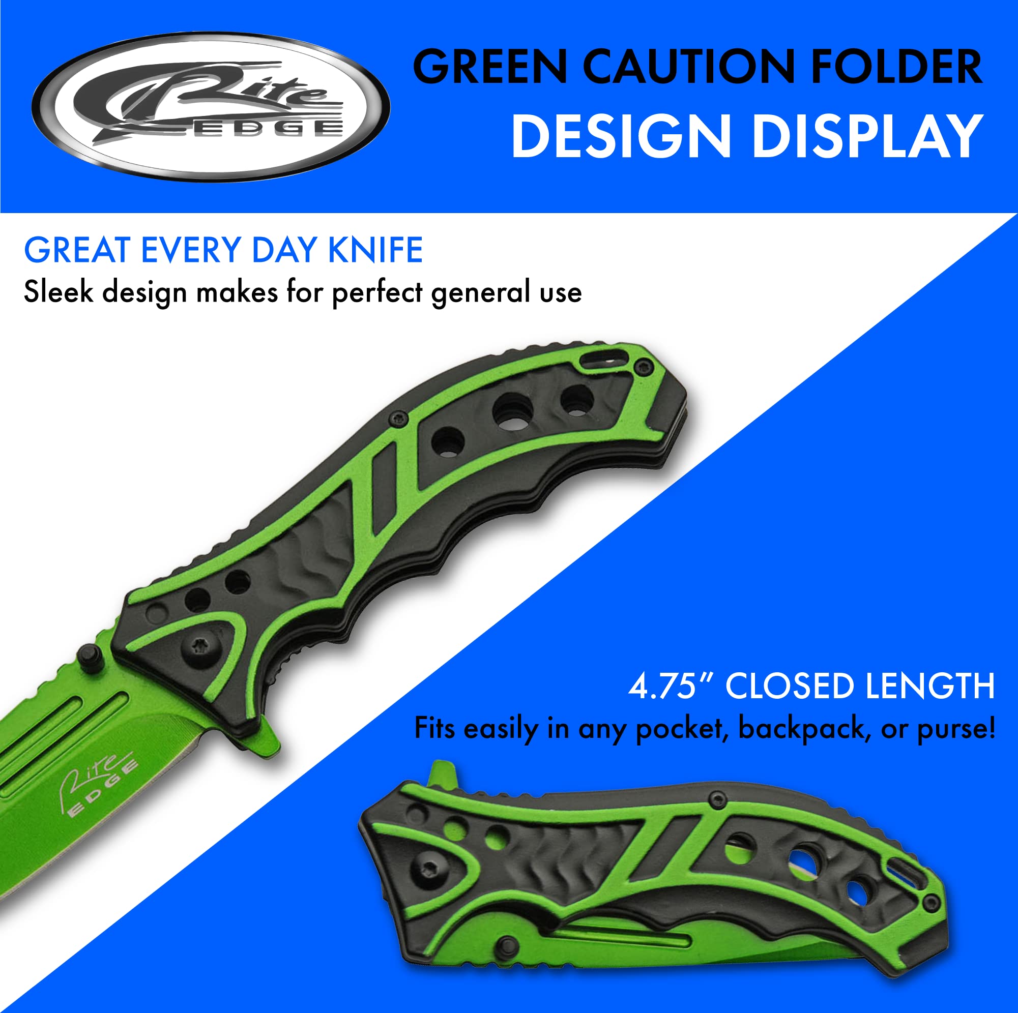 SZCO Supplies 8.25" Green Assisted Open Caution Folding Pocket Knife With Liner Lock