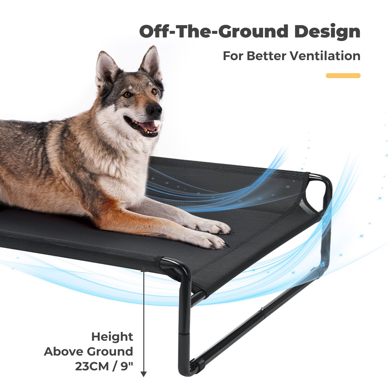 Veehoo Original Cooling Elevated Dog Bed, Outdoor Raised Dog Cots Bed for Large Dogs, Portable Standing Pet Bed with Washable Breathable Mesh, No-Slip Feet for Indoor Outdoor, X-Large, Black, CWC2201