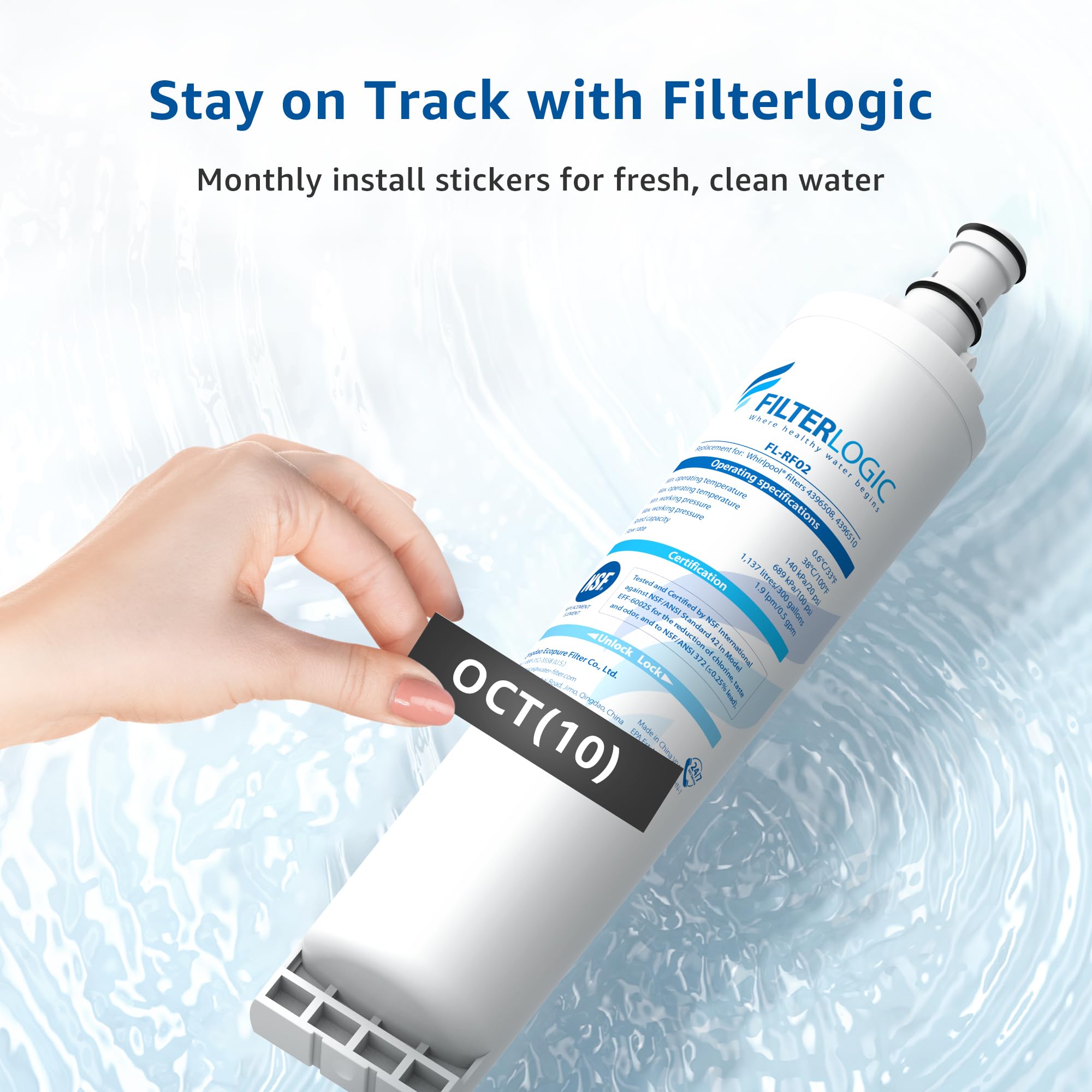 FilterLogic 4396508 Refrigerator Water Filter, Replacement for Whirlpool EDR5RXD1, EveryDrop Filter 5, PUR W10186668, NLC240V, 4396510, 4396508P, 4392857, WF-4396508, Pack of 3