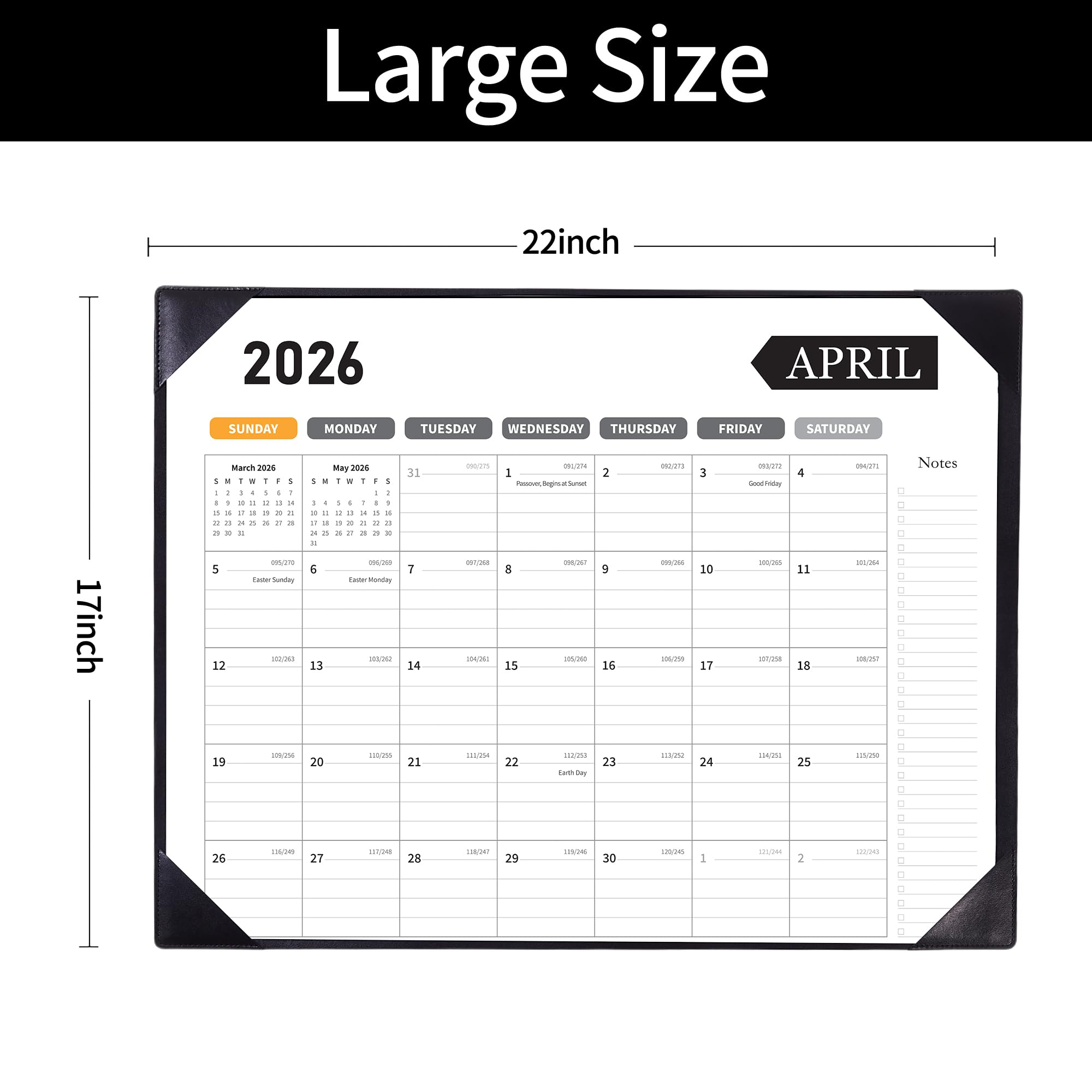 Large Desk Calendar 2025-2026, Calendar with Desk Protecting Pad, Desk Calendar Large 22x17, Runs From July 2025 to December 2026, 18 Months, Big Desktop Calendar for Family Classroom and Office (Black)