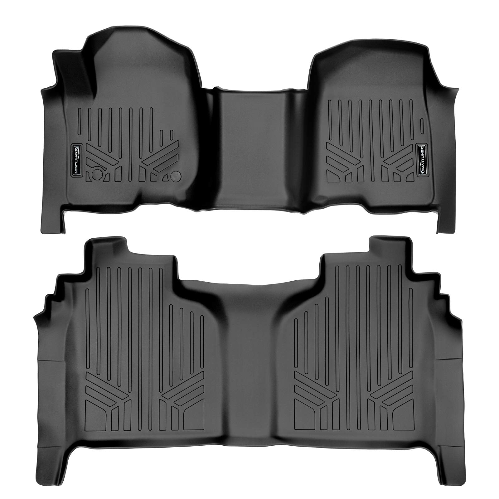SMARTLINER Floor Mats 2 Row Liner Set Black Compatible with 2019-2022 Silverado/Sierra 1500 2020-2022 2500/3500 Crew Cab with 1st Row Bench Seat