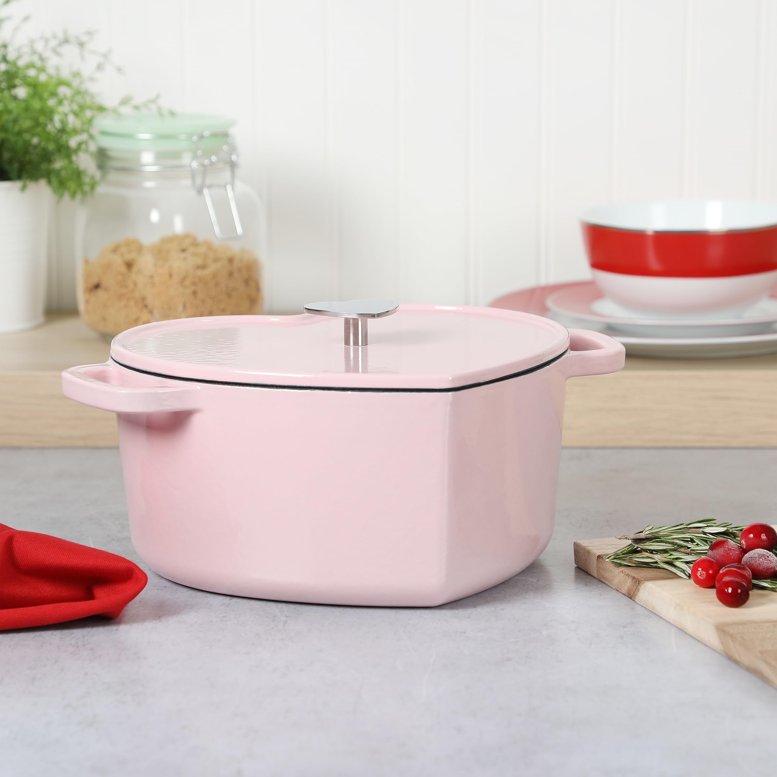 Martha Stewart Heart Shaped 4-Quart Enamel Cast Iron Dutch Oven - Pink