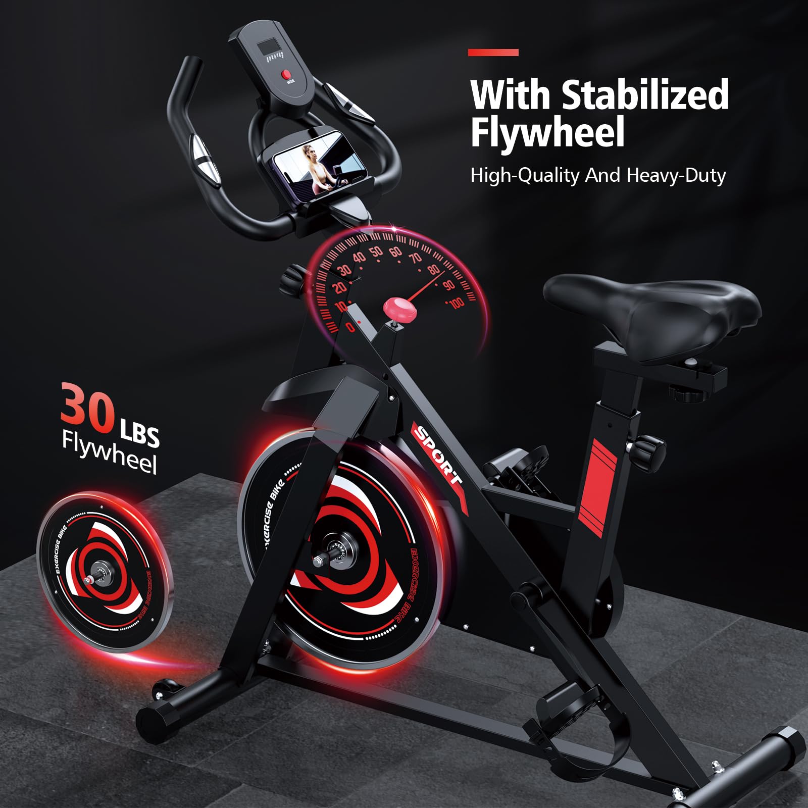 Exercise Bike, Stationary Bike for Home Cardio Gym, Indoor Cycling Bike with Silent Belt Drive, Heart Rate Handle and Digital Monitor, Workout Bike with Comfortable Seat Cushion,300lbs Weight Capacity