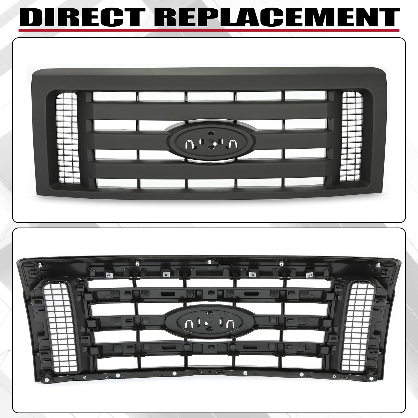 HECASA Front Grille Compatible with 2009-2014 Ford F150 XL Model Bumper Painted Black Shell and Insert Grille Assembly Guard Cover Replacement for 9L3Z8200A FO1200510