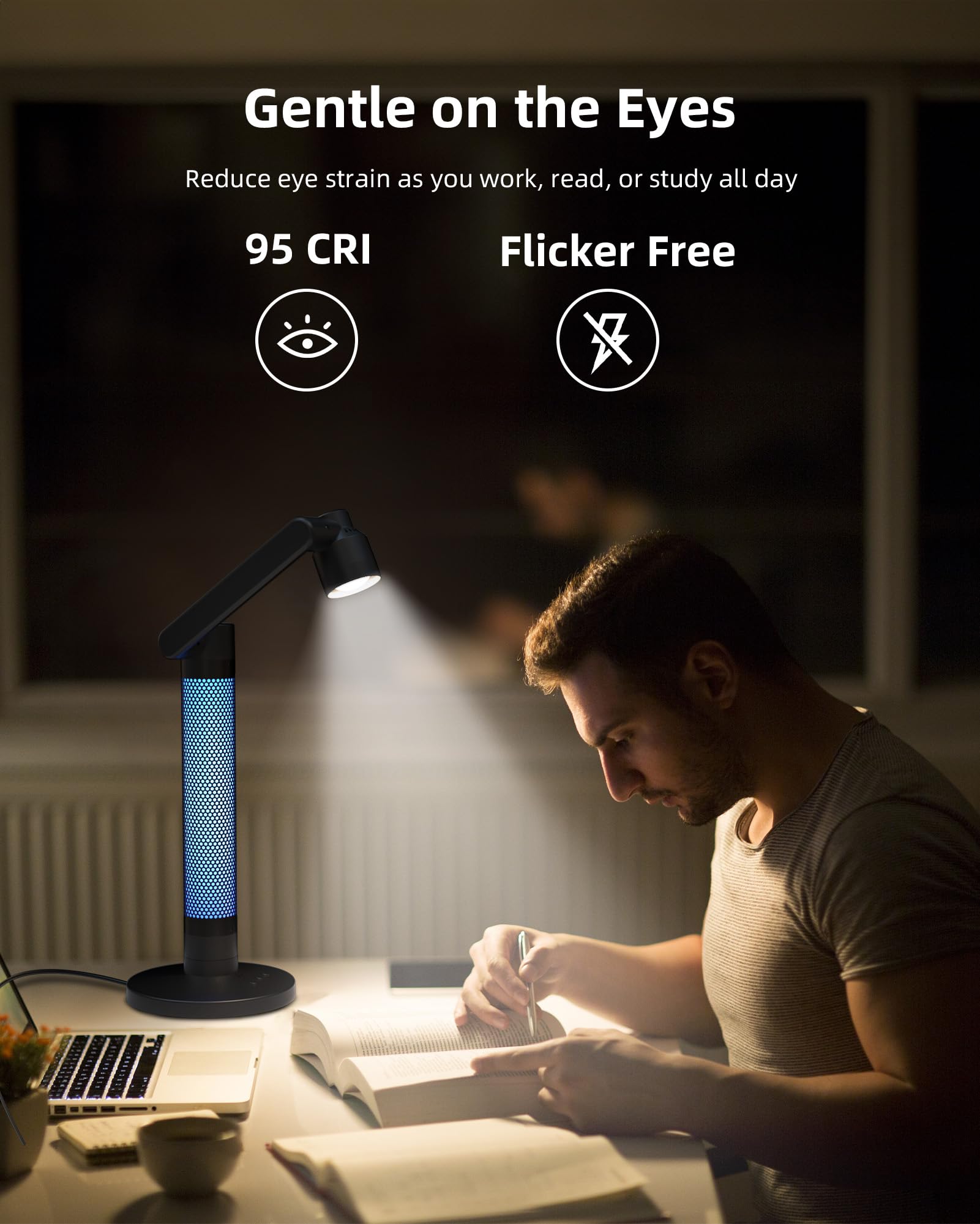 Lytmi 3-in-1 LED Desk Task Reading Light for Office, CRI95 Eye-Caring Architect Desk Lamp, 360°Rotatable Swing Arms, Dimmable Table Lamp with Atmosphere Lighting for Computer Monitor Desktop Bedside