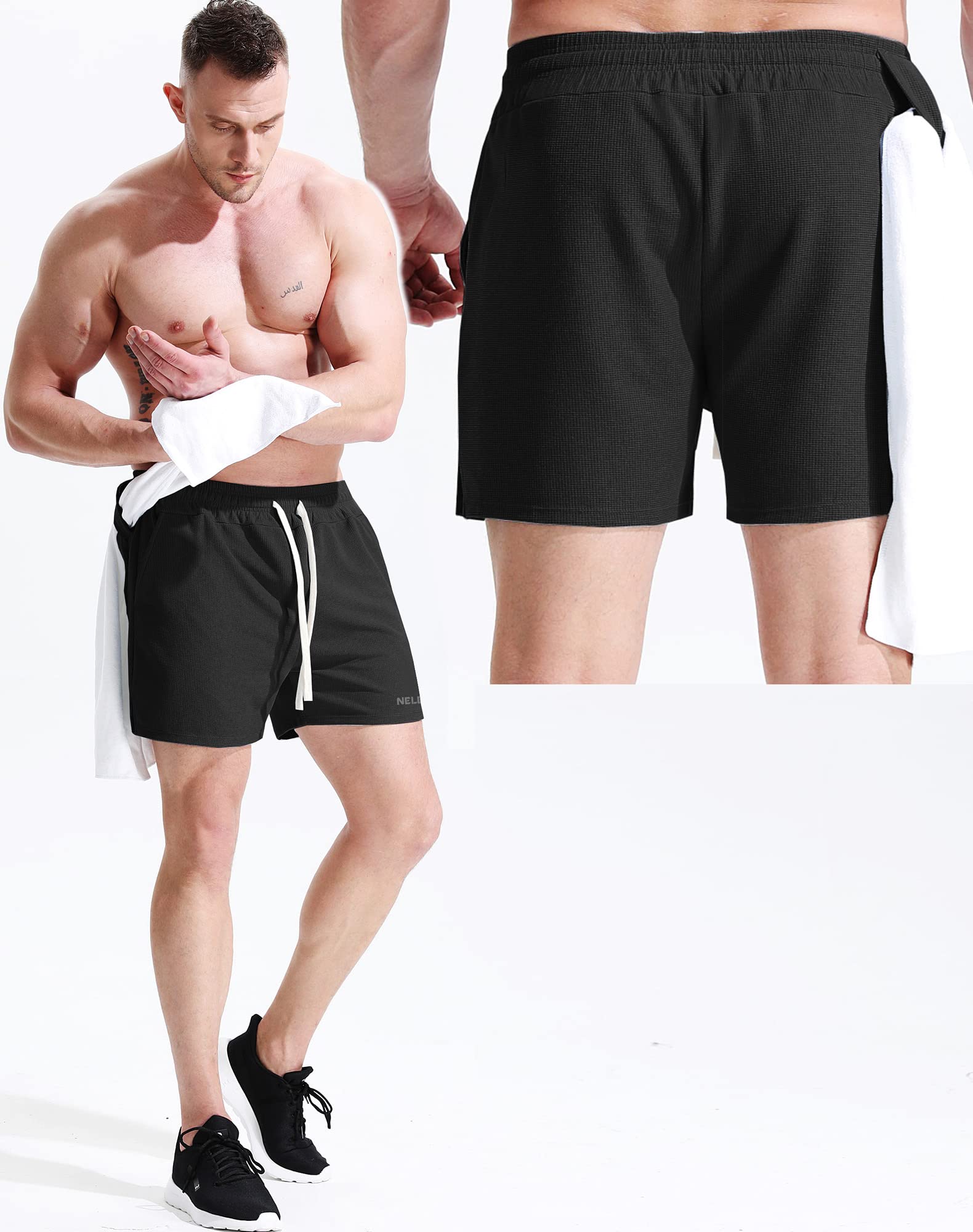 NELEUS Men's 3 Pack Running Shorts with Pockets,6112 Black/Black/Black,XL