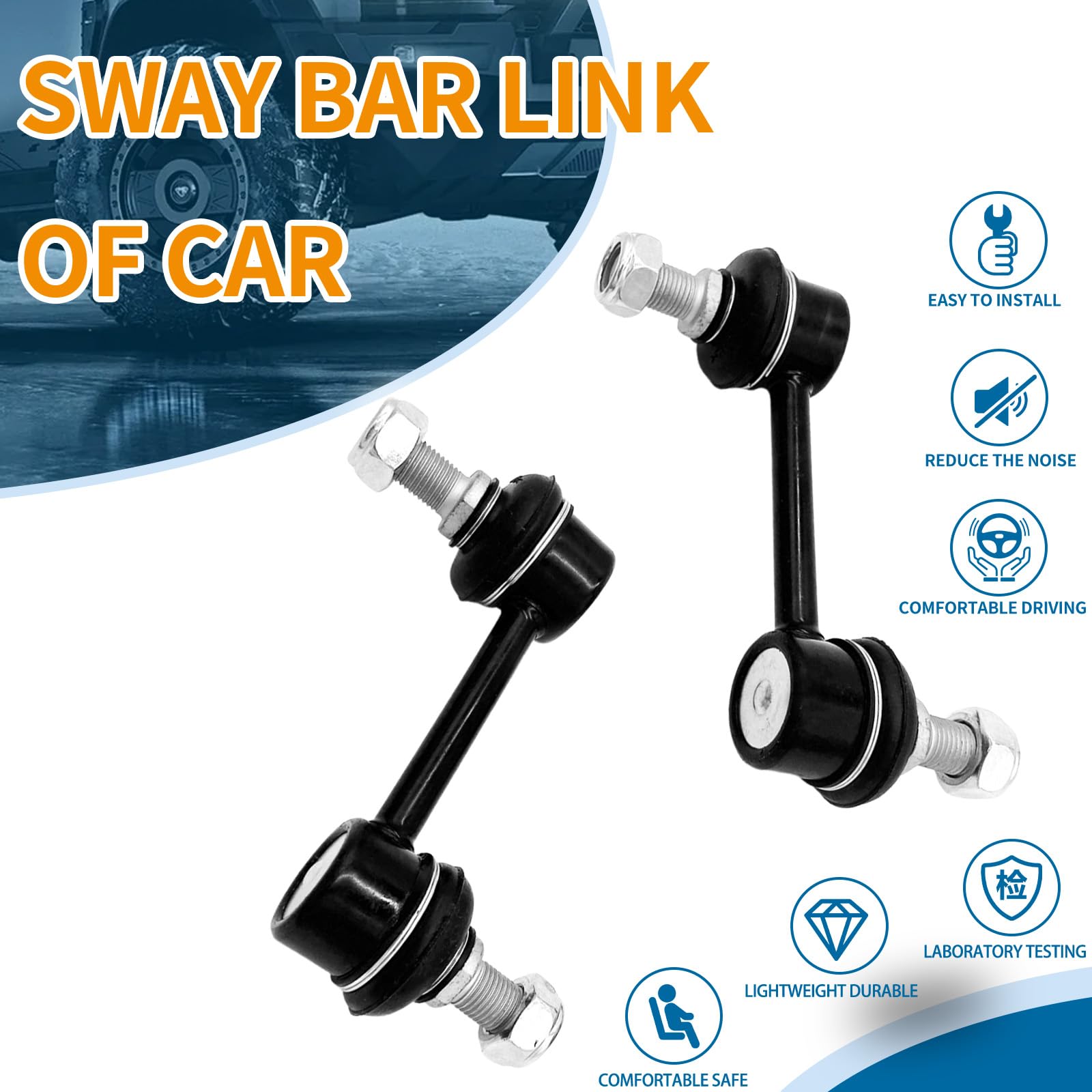 XCPMC Rear Sway Stabilizer Bar End Link 2 Pcs Left & Right｜Replacement For Santa Fe Veracruz Borrego｜Replace OE#: K750279 Black
