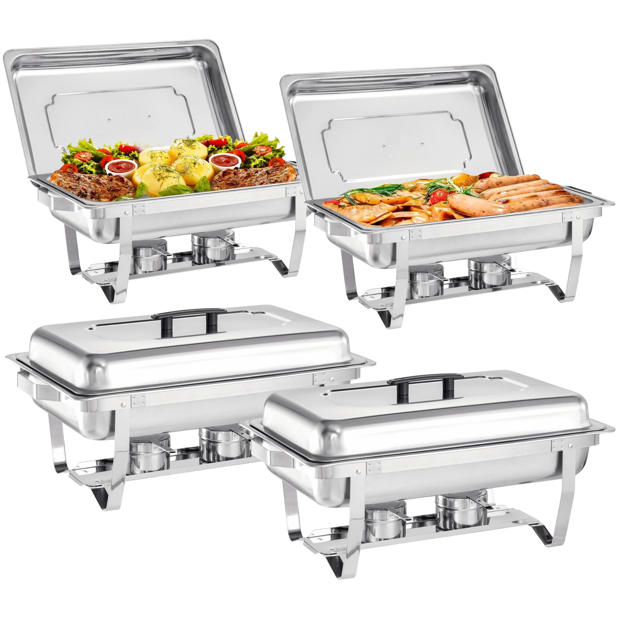 MRIISEL Chafing Dish Buffet Set - 4 Pack, 8 Quart Stainless Steel Chafer Buffet Servers and Warmers Set with Folding Frame for Weddings, Parties, Banquets, and Catering Eventst