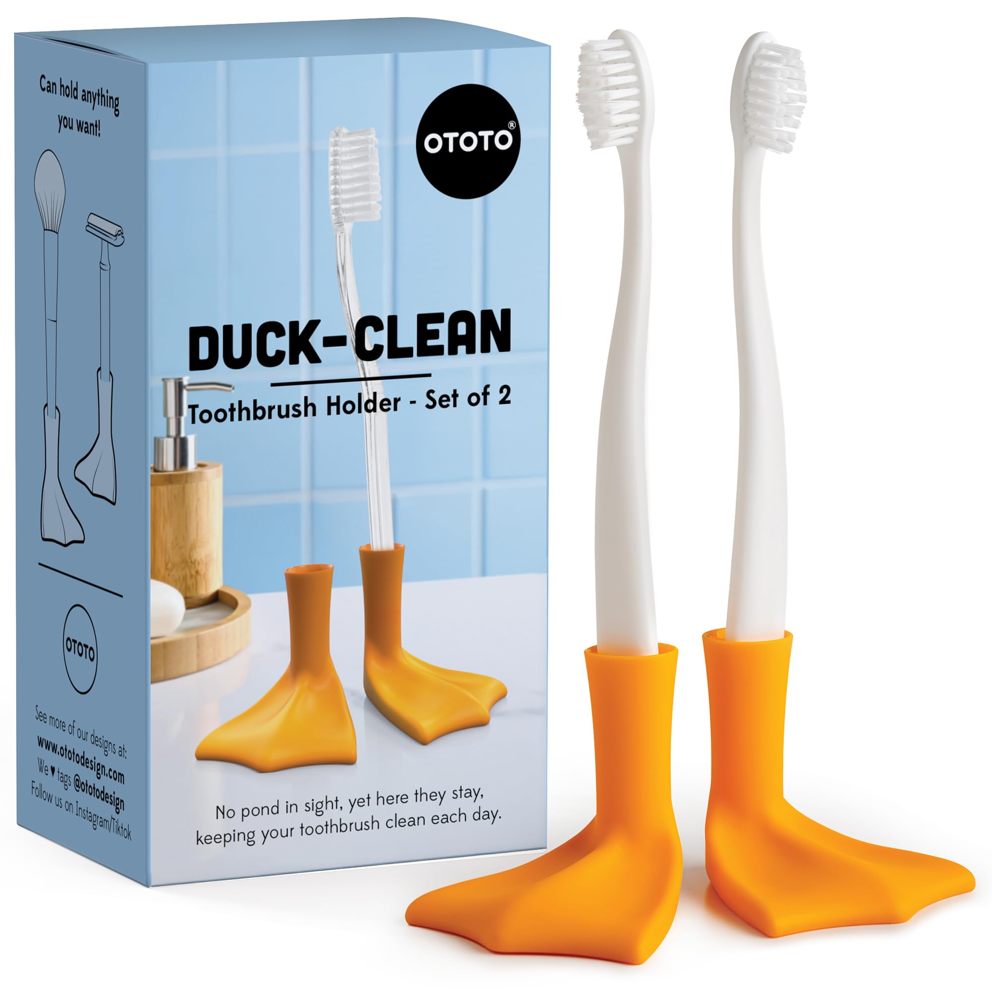 OTOTO Duck-Clean Toothbrush Holder 2pk - Duck Leg Bathroom Organizer, Funny White Elephant Gifts for Adults - Makeup Brush Holder & Hygiene Accessory