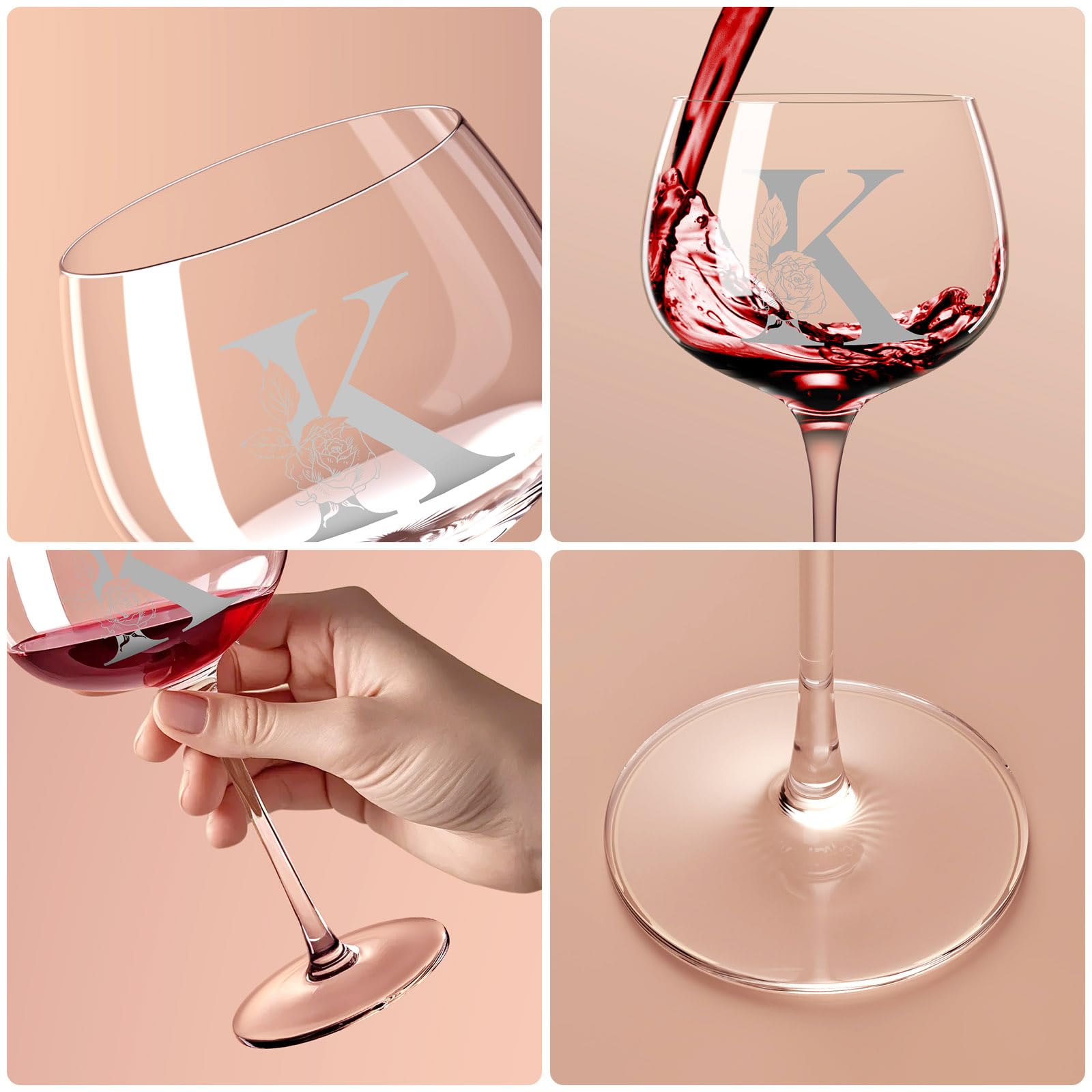 Mothers Day Gifts for Mom Grandma Wife Daughter, Initial A-Z Wine Glass Personalized Gift For Women, Unique Birthday Gifts for Women Her Mom Best Friend Sister Wife (K)