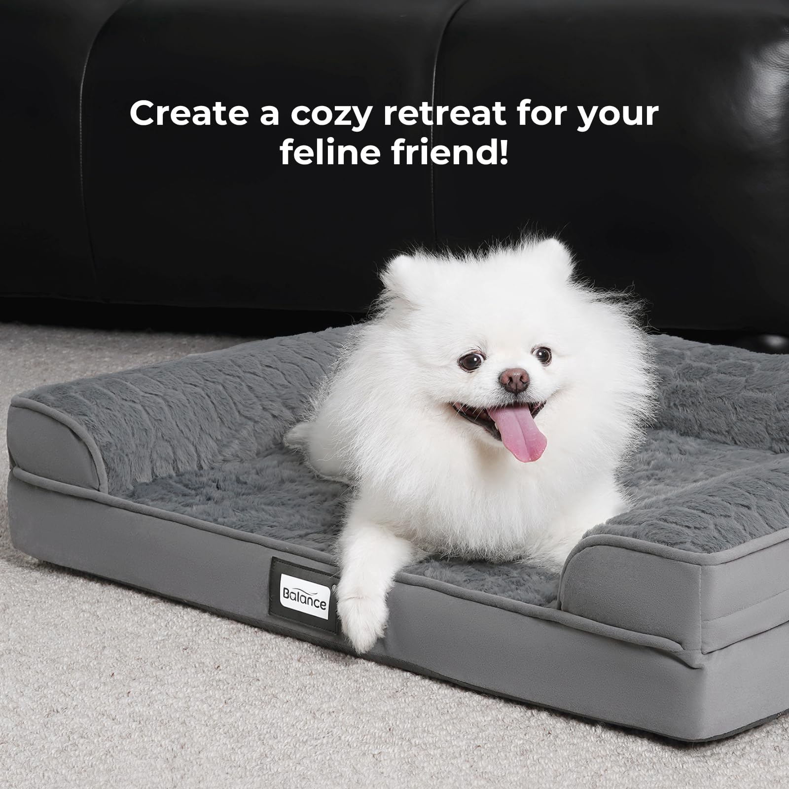 BALANCE Orthopedic Dog Bed for Large Dogs, Comfortable Dog Sofa Beds with Removable Washable Cover & Nonskid Bottom, Egg Crate Foam Dog Couch for Pet Sleeping, Grey