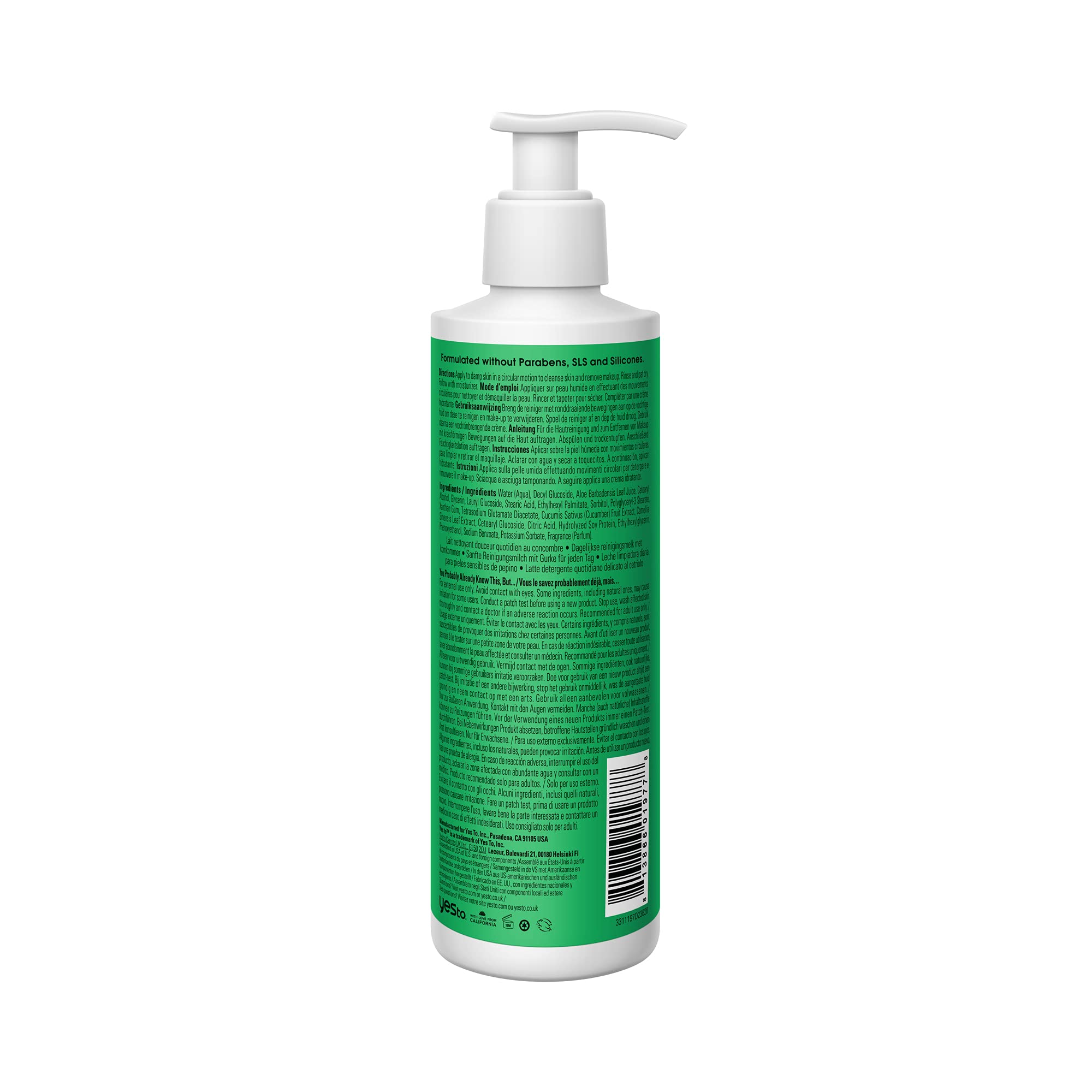 Yes To Cucumbers Gentle Milk Cleanser, 6 Fl Oz, Soothing Face Wash That Won't Strip Skin, Formulated with Cucumber, Aloe, Green Tea, and Soy Proteins